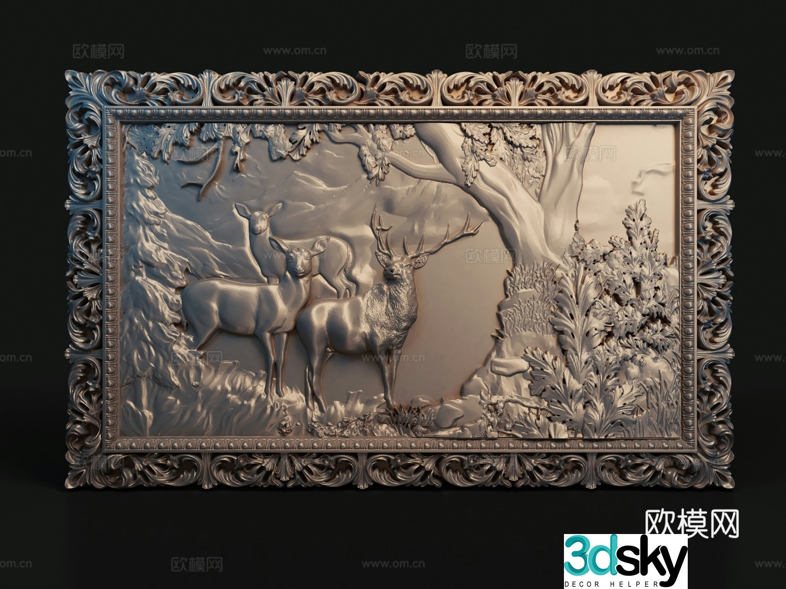 European relief painting carving painting sika deer painting 3d model