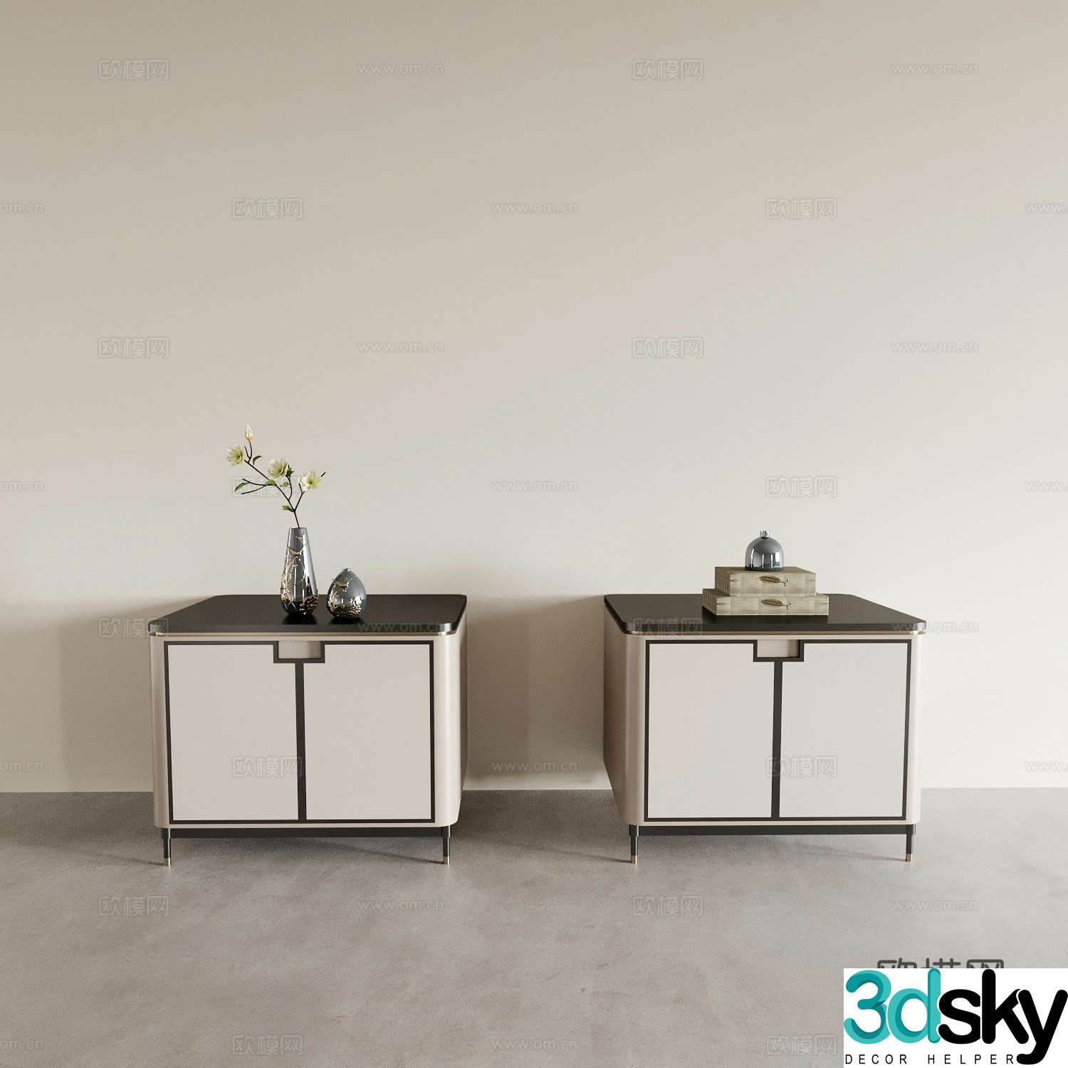 New Chinese style bedside table vertical cabinet cabinet low cabinet 3D model