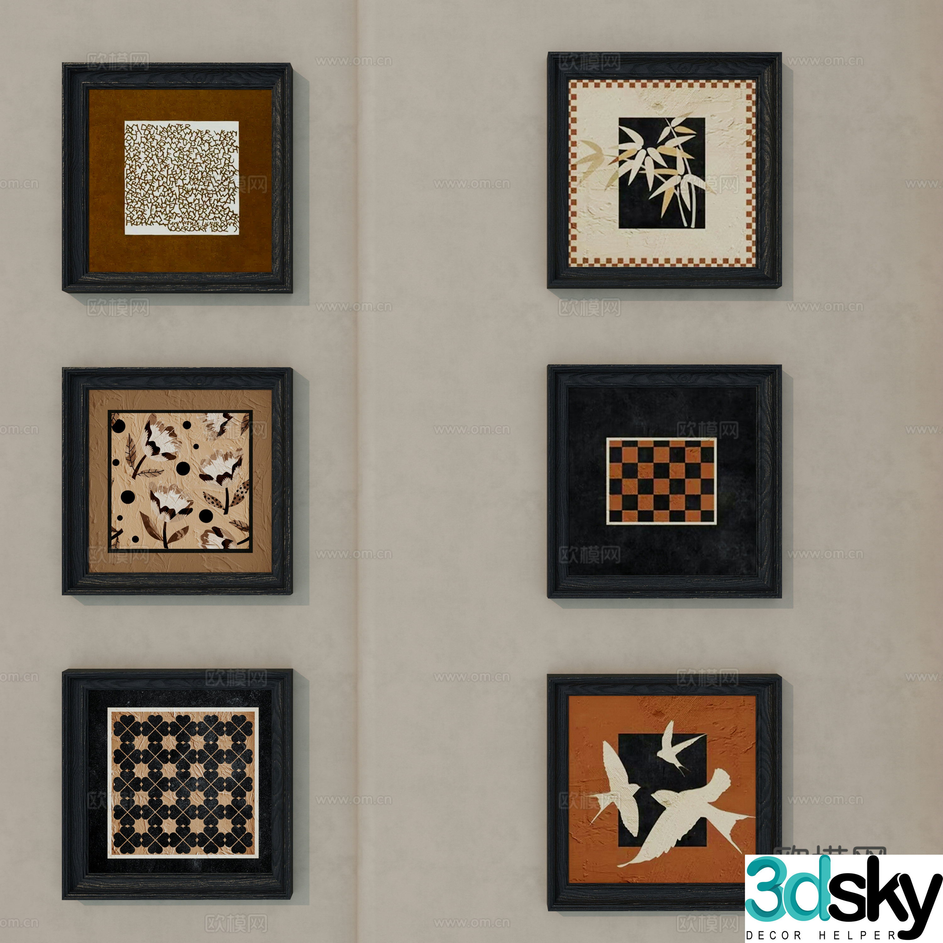 Middle-aged decorative paintings retro paintings hanging paintings 3D model