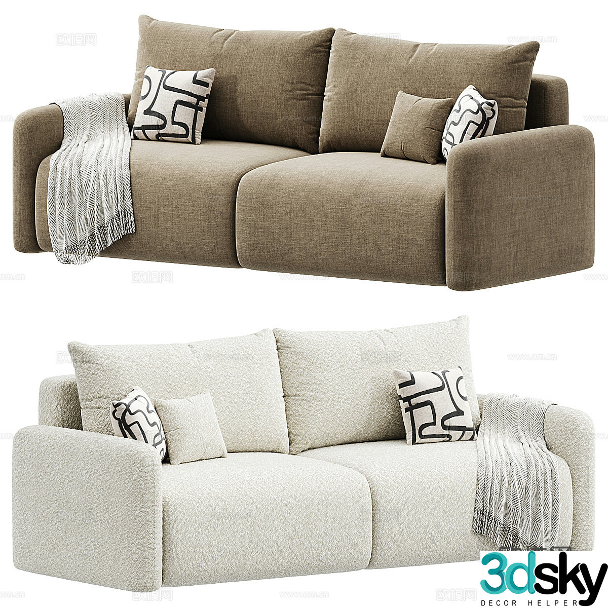Modern fabric sofa double sofa 3d model