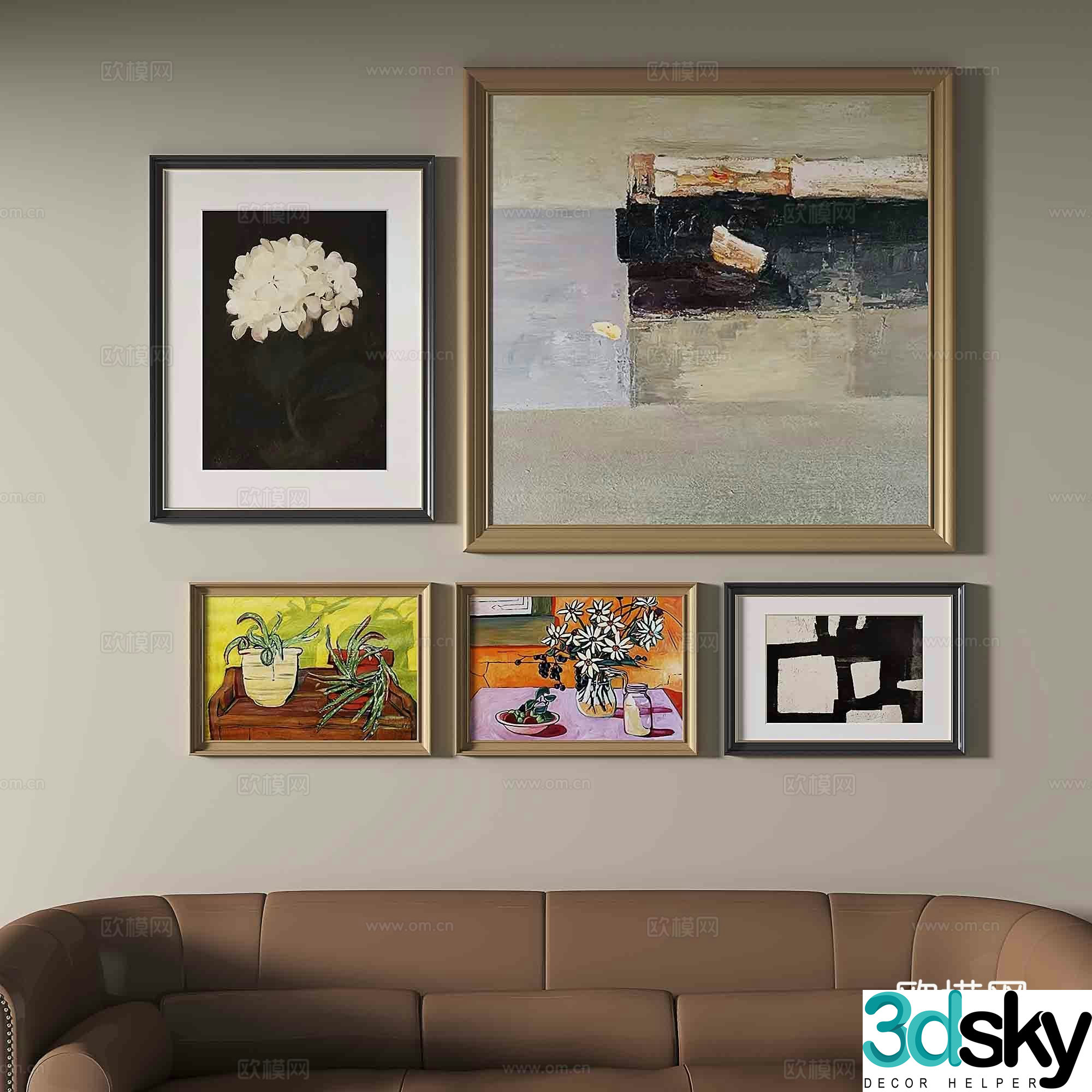 Simple European painting Oil painting Retro abstract painting Decorative painting 3d model