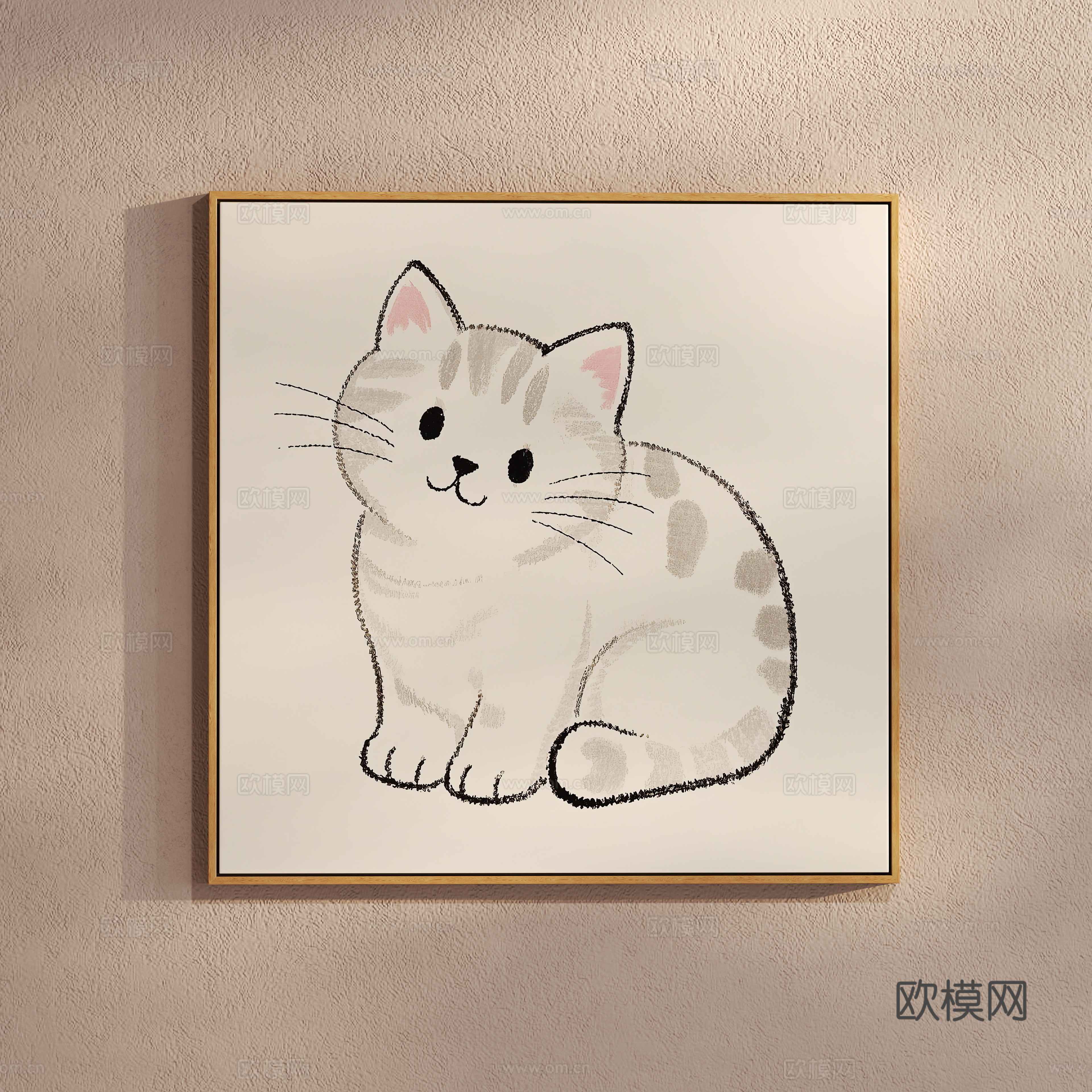Creamy Cat Drawing Simple Cartoon Children’s Drawing 3D Model