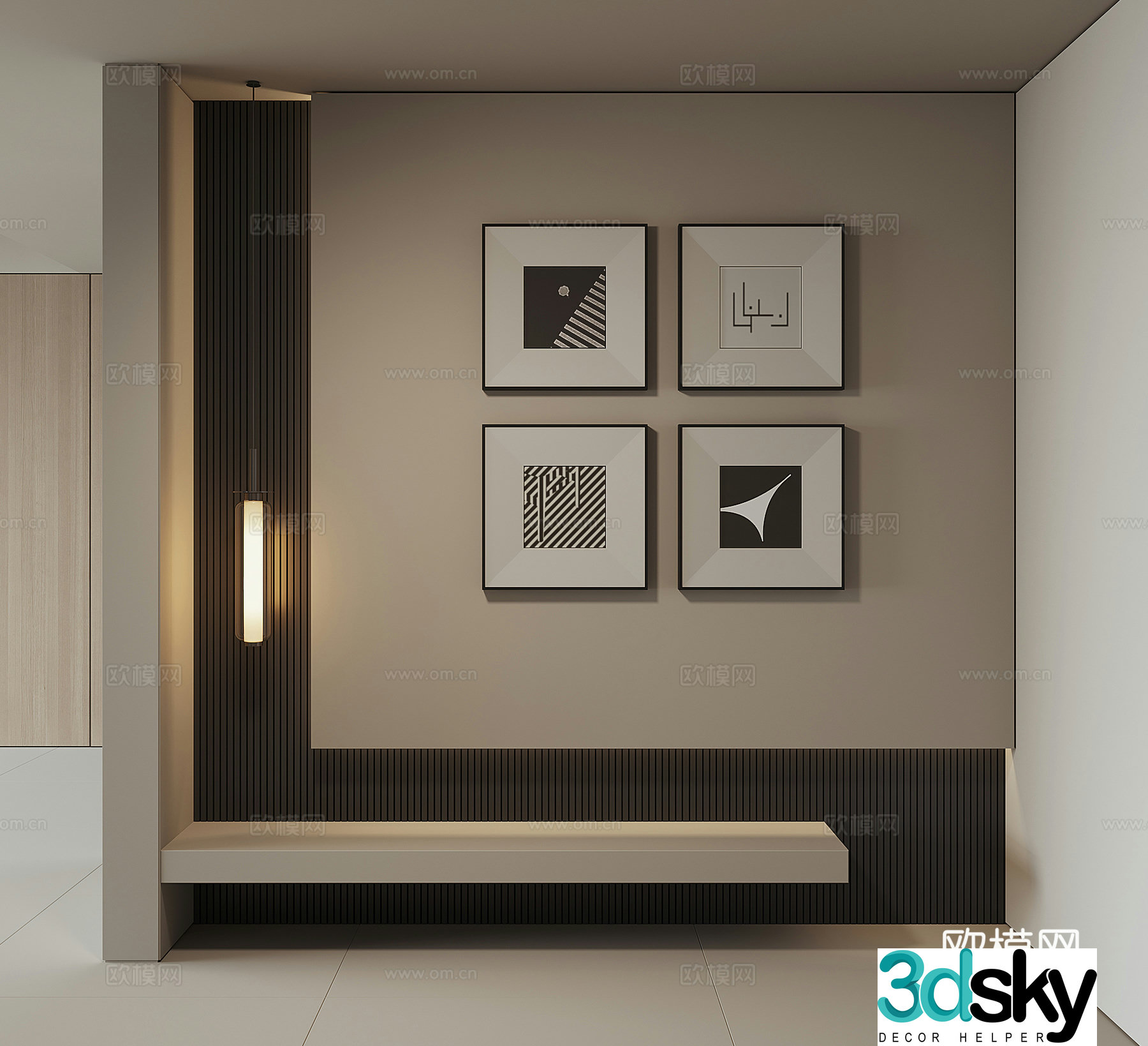 Modern black and white hanging painting combination painting 3d model
