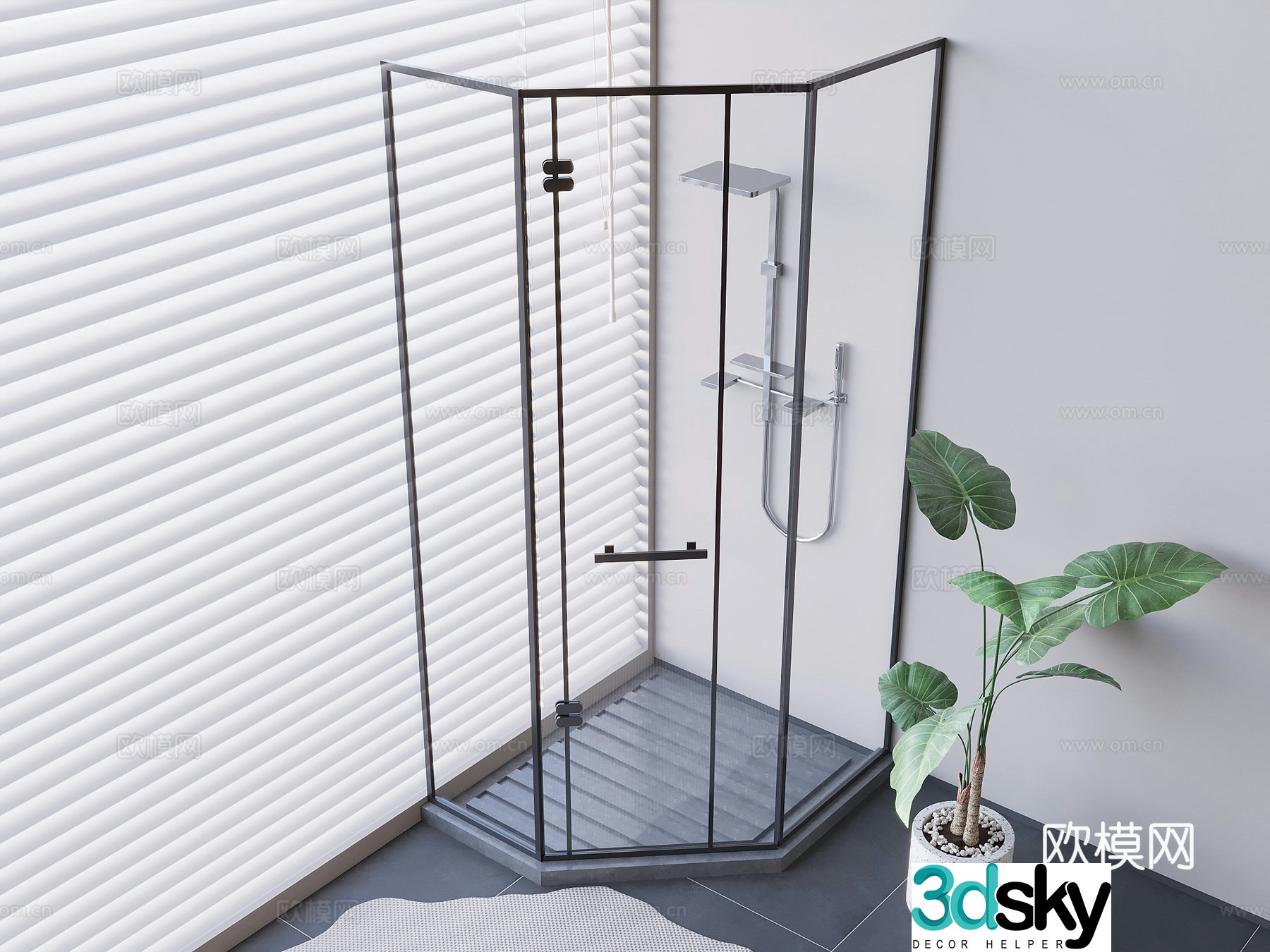 Curved glass shower room shower room 3d model