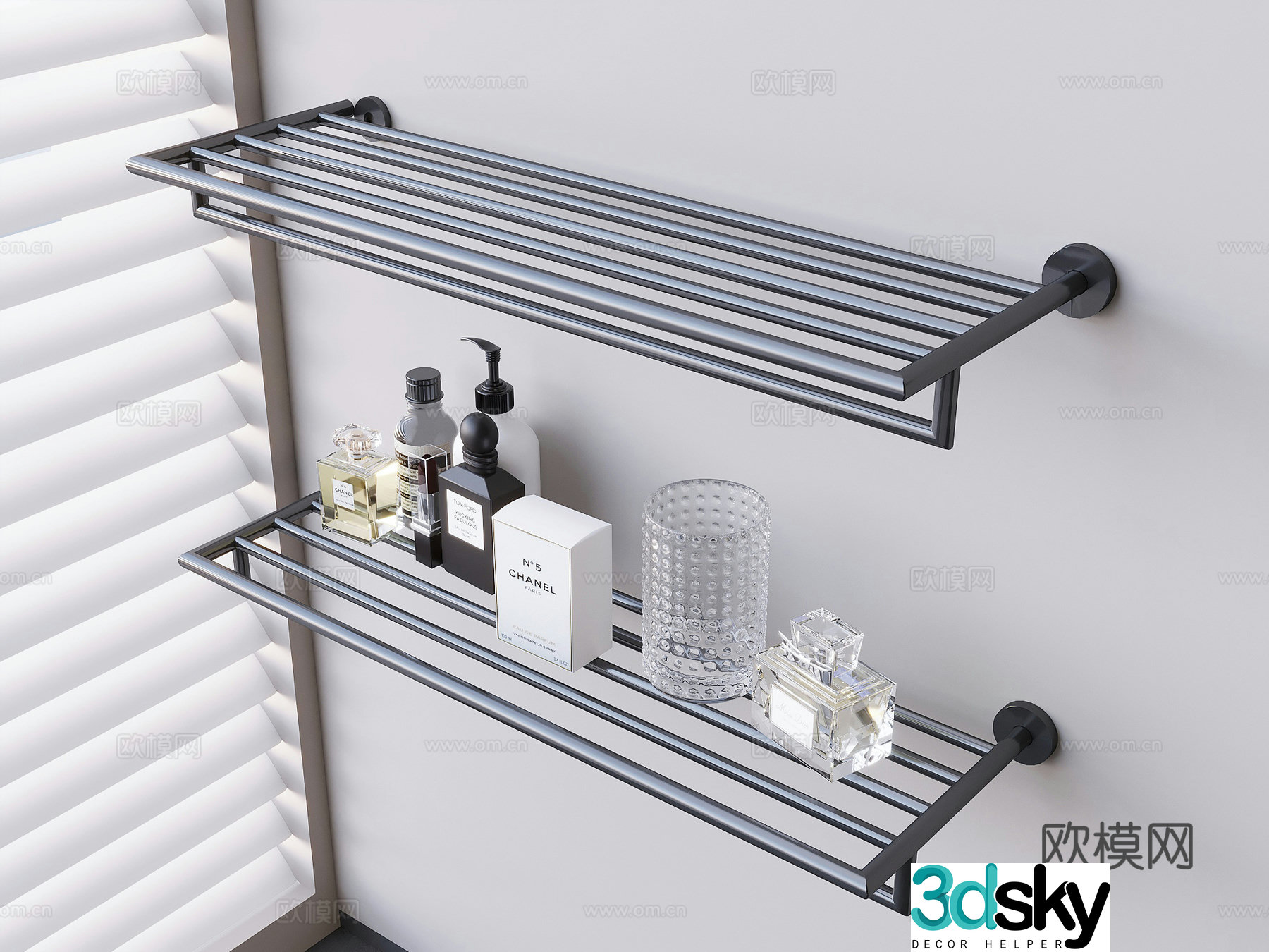 Bathroom wall hanging shelf perfume skin care products glass cup 3D model