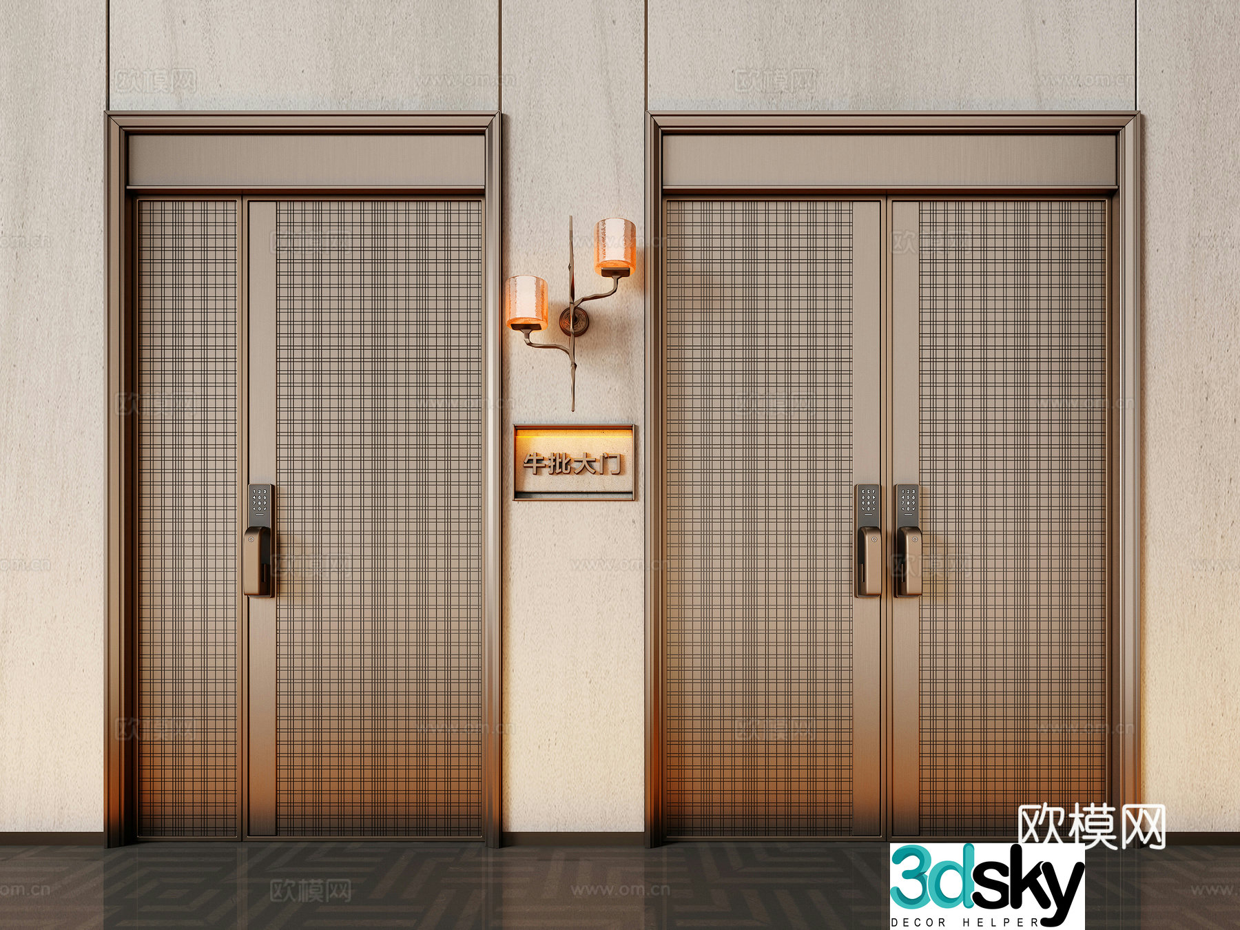 Modern double-opening door copper door entrance door villa door 3d model
