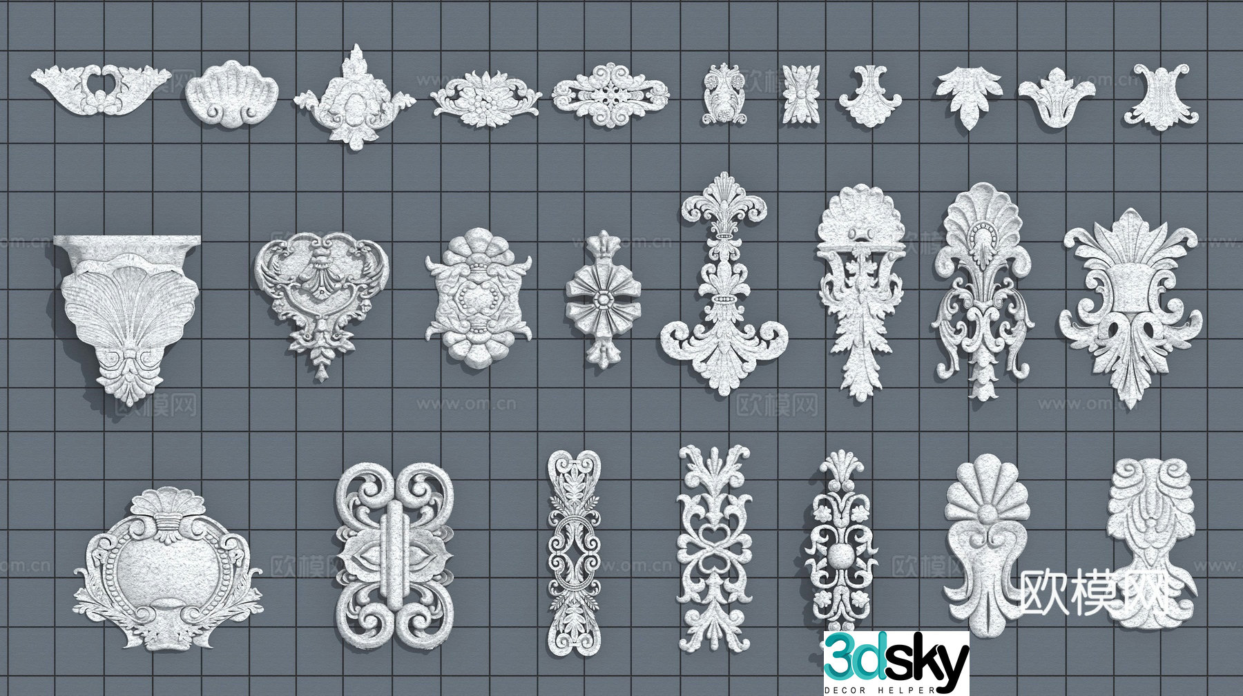 European relief carving plaster carving 3d model