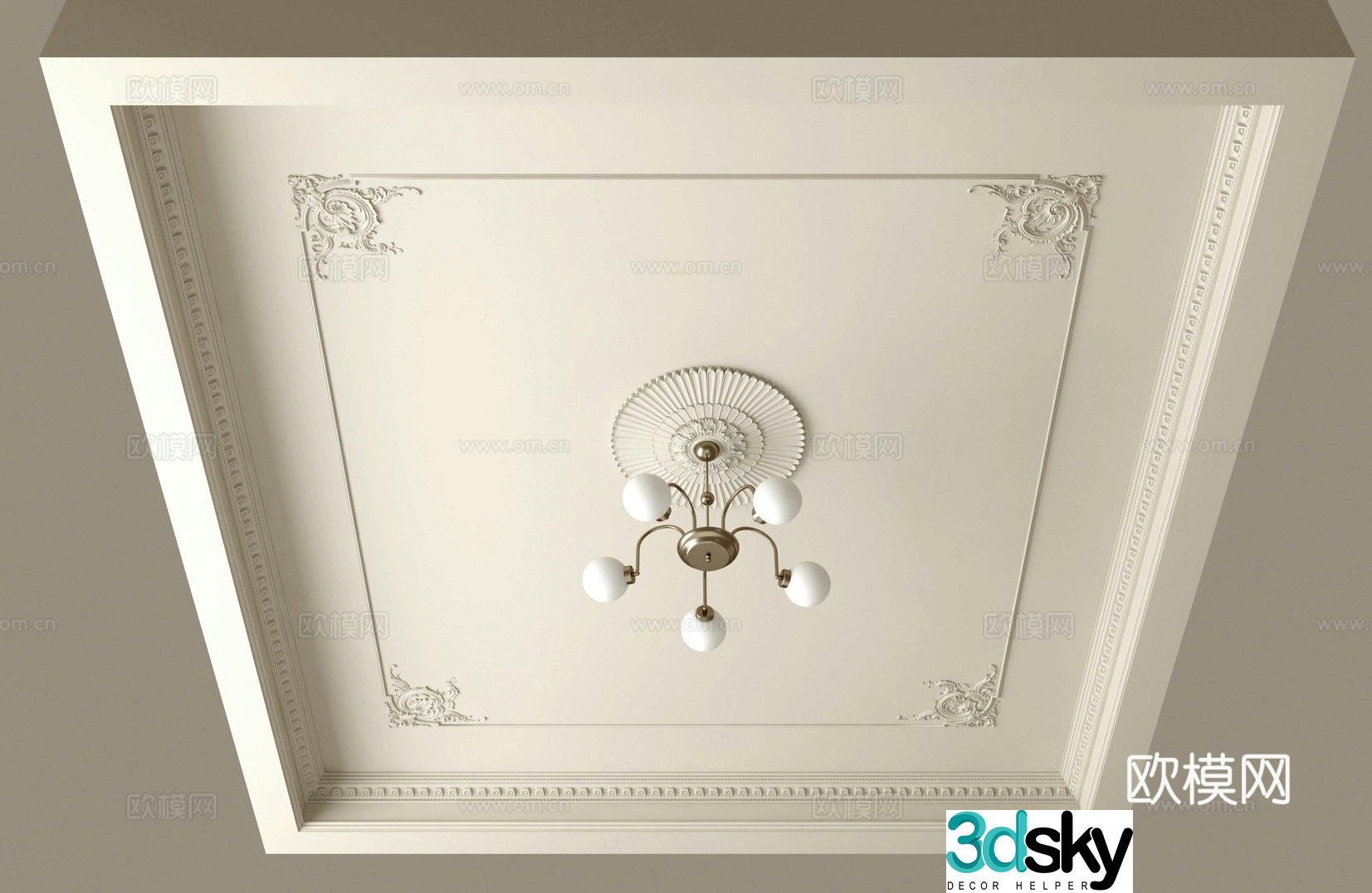 French ceiling line carved lantern plate 3D model