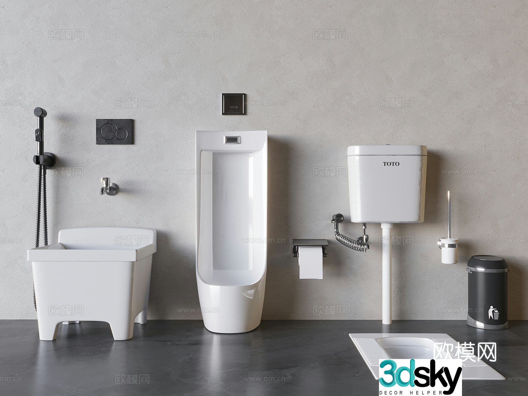 Water storage squat toilet toilet urinal urinal mop pool 3d model