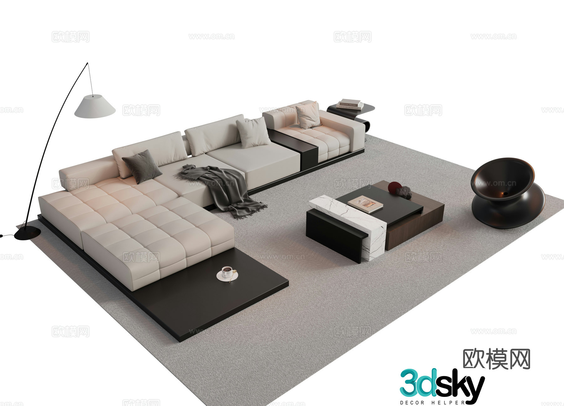 Italian corner sofa splicing sofa combination sofa 3D model