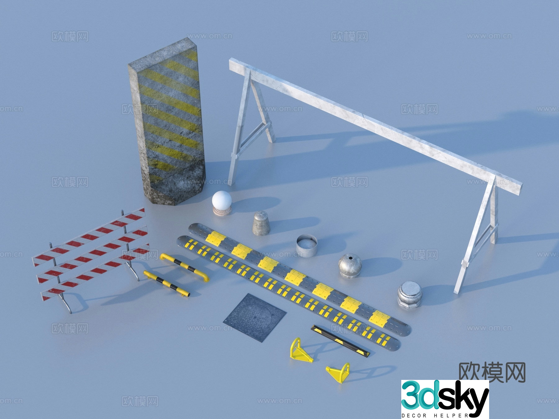 Construction roadblock warning 3D model