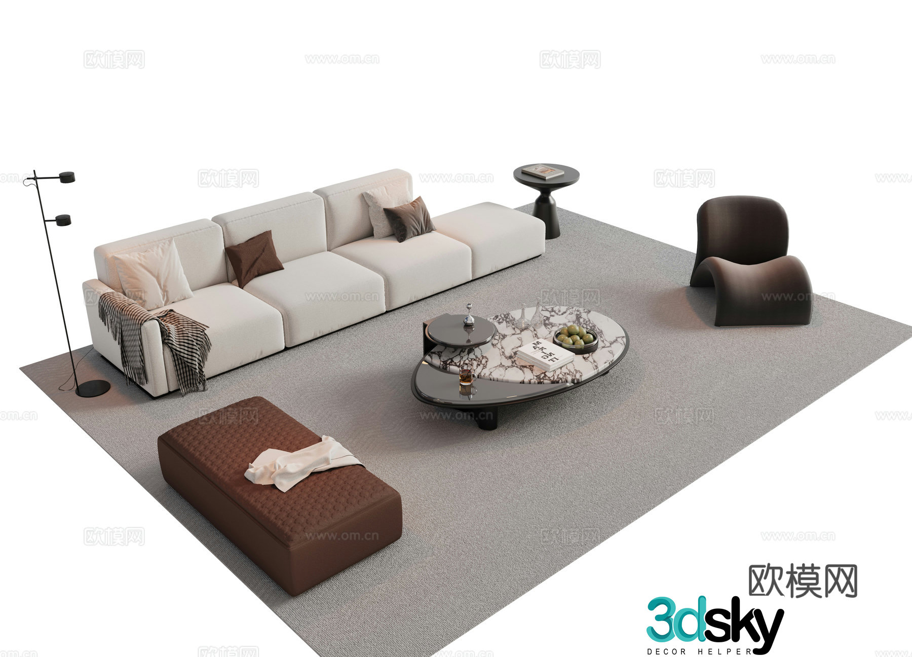 Italian soft sofa combination sofa 3D model