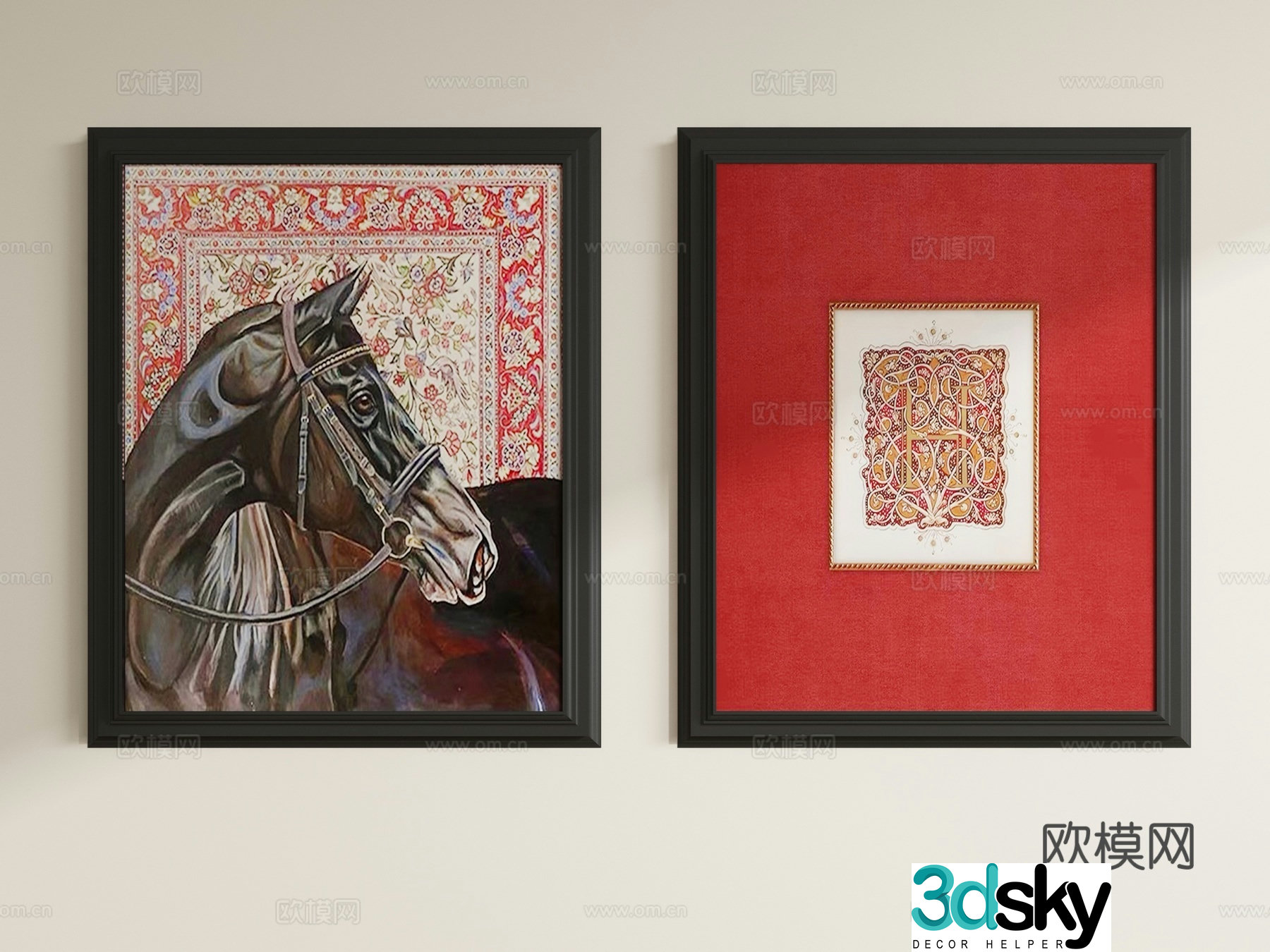 Middle-aged style horse painting decorative painting hanging painting 3d model