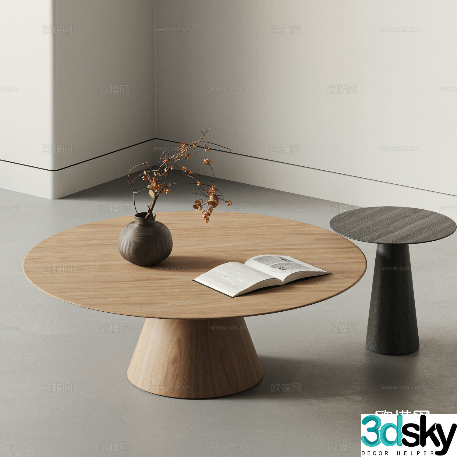 Modern solid wood coffee table mother and child coffee table 3D model