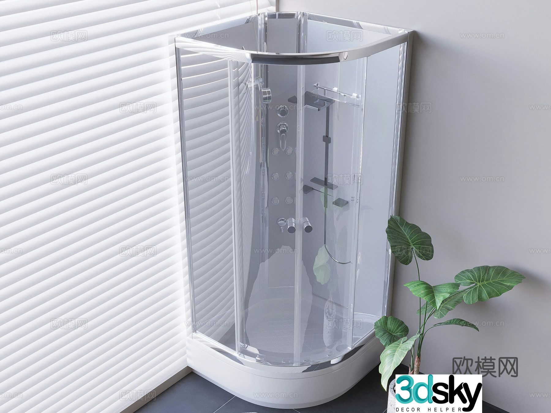 Curved glass shower room 3d model