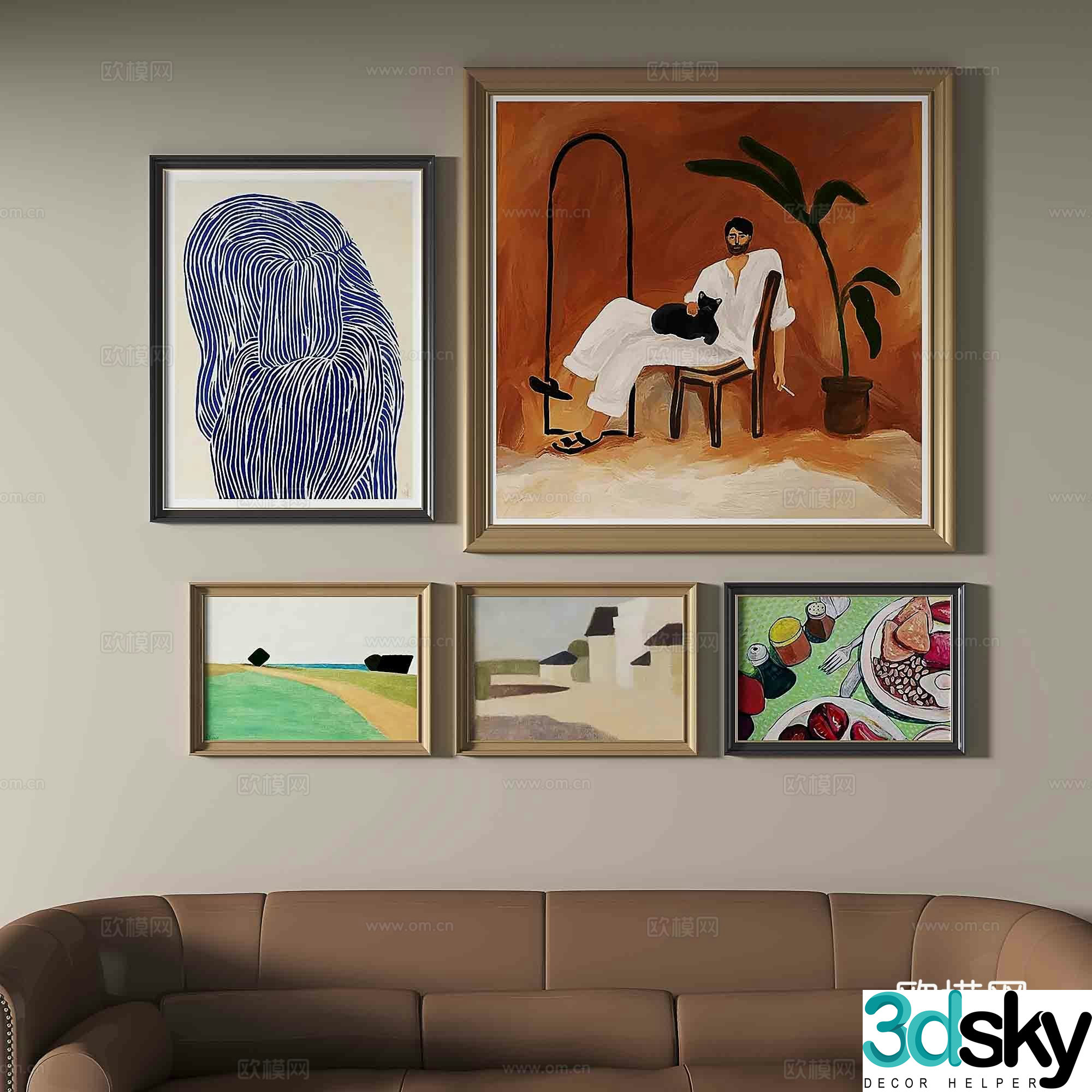 Simple European retro painting Abstract painting Decorative painting 3d model