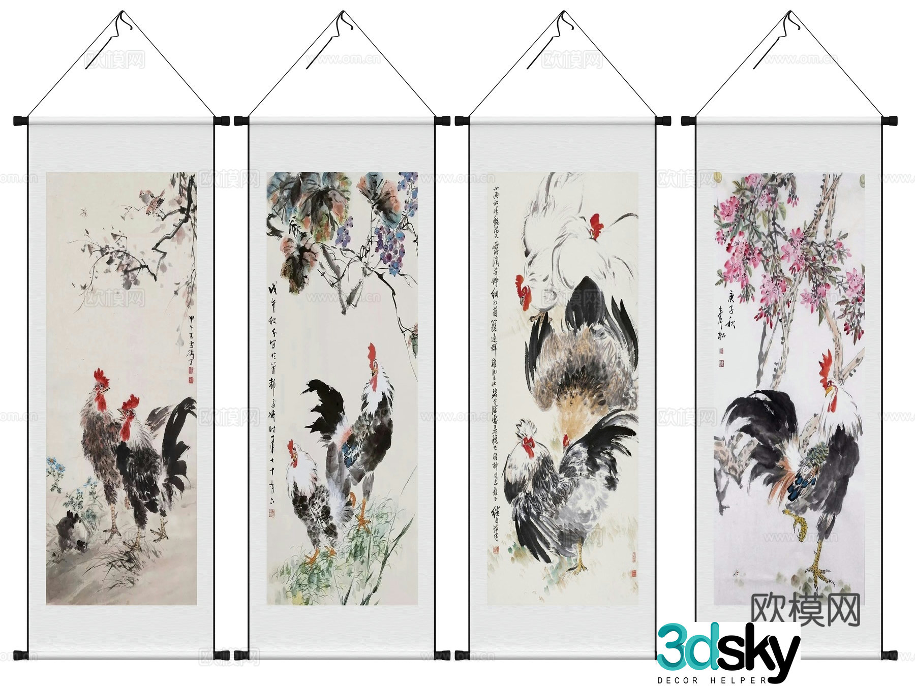 Chinese scroll calligraphy and painting calligraphy and painting decorative painting 3D model