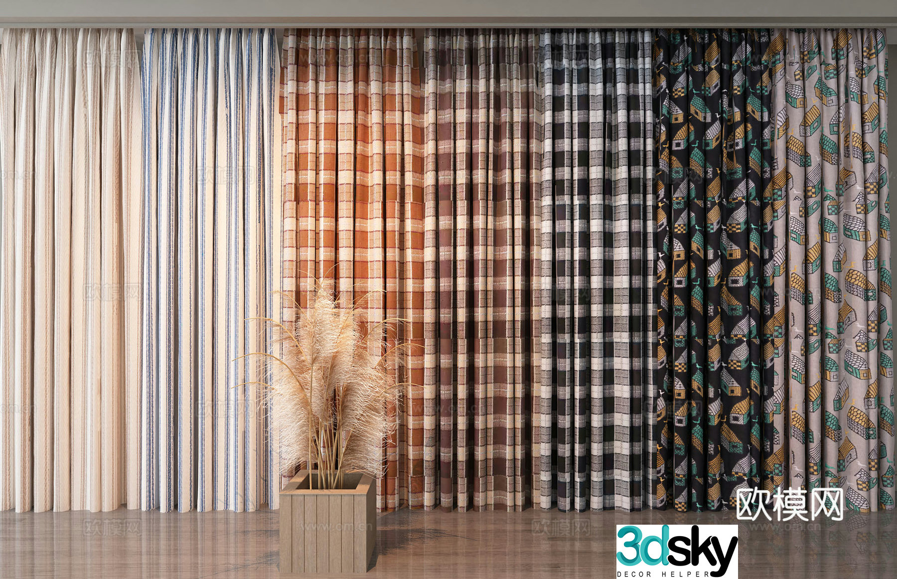 Curtains Cloth Grid Curtains 3D Model