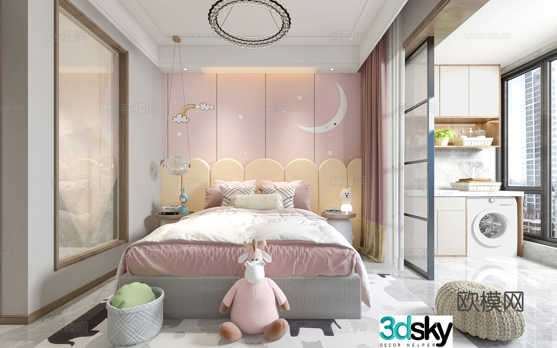 Modern children’s room daughter’s room 3d model with balcony