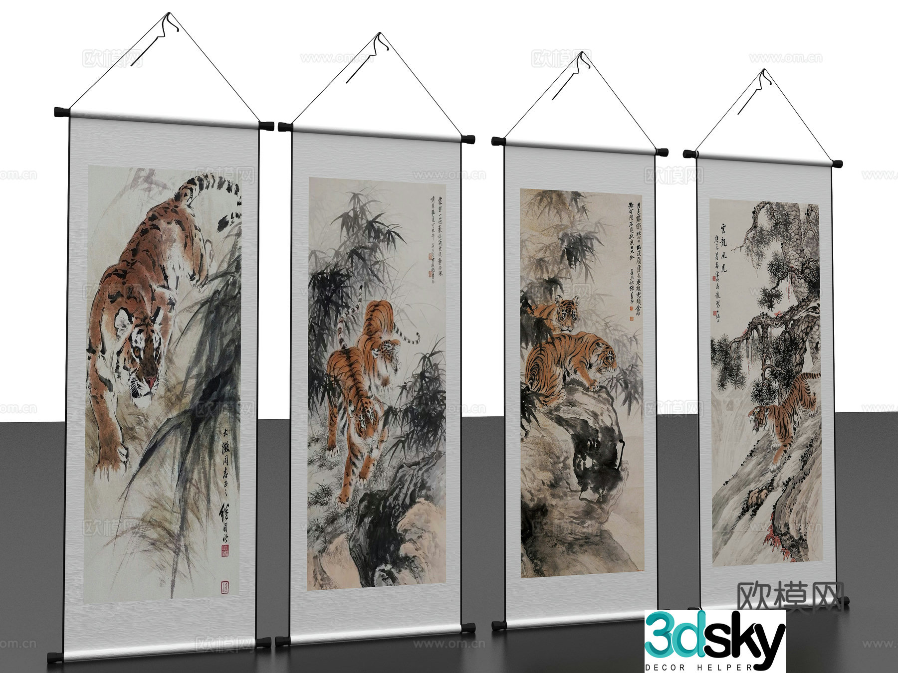 Chinese scroll calligraphy and painting calligraphy and painting decorative painting 3D model