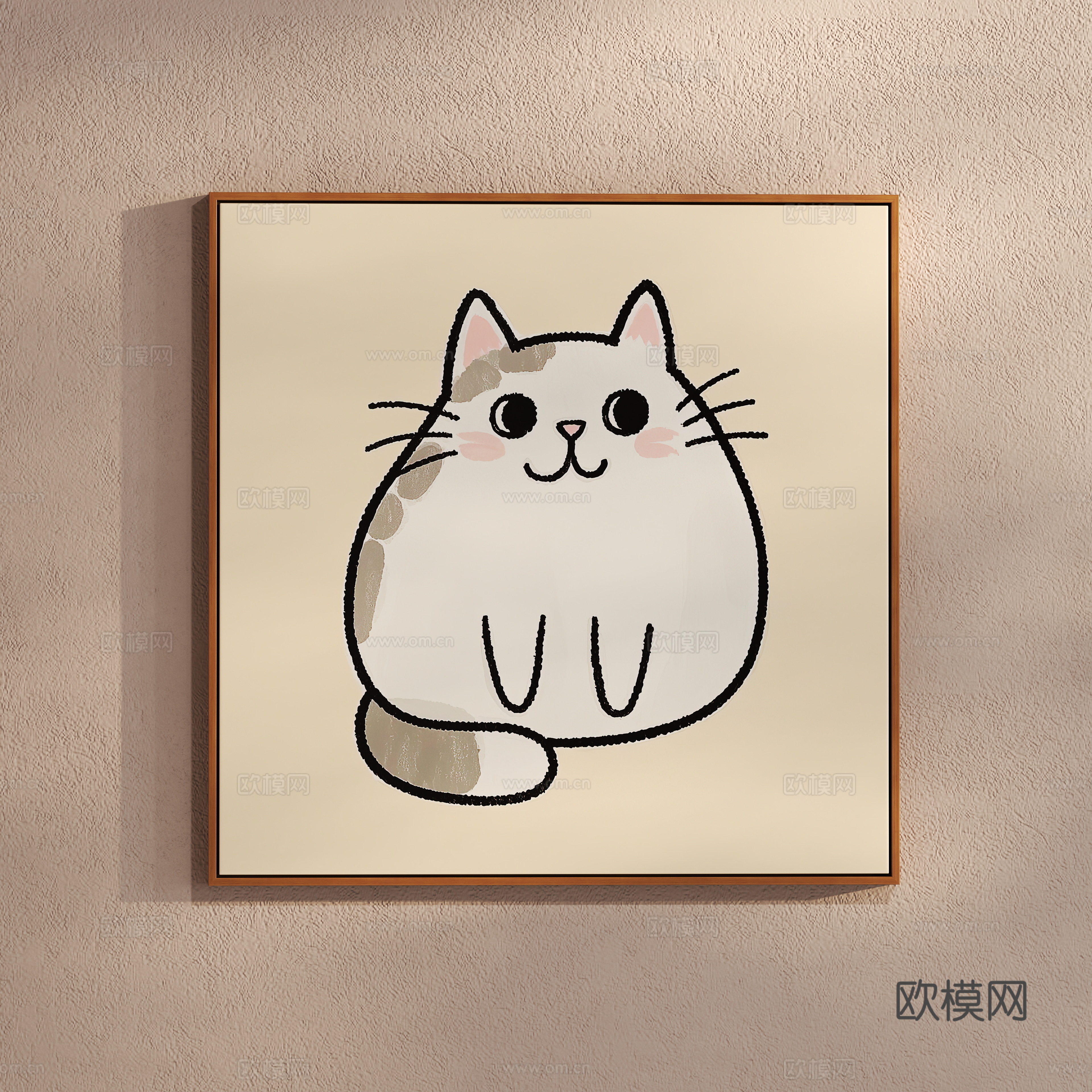 Cream style simple painting cat painting cartoon children’s hanging painting 3d model
