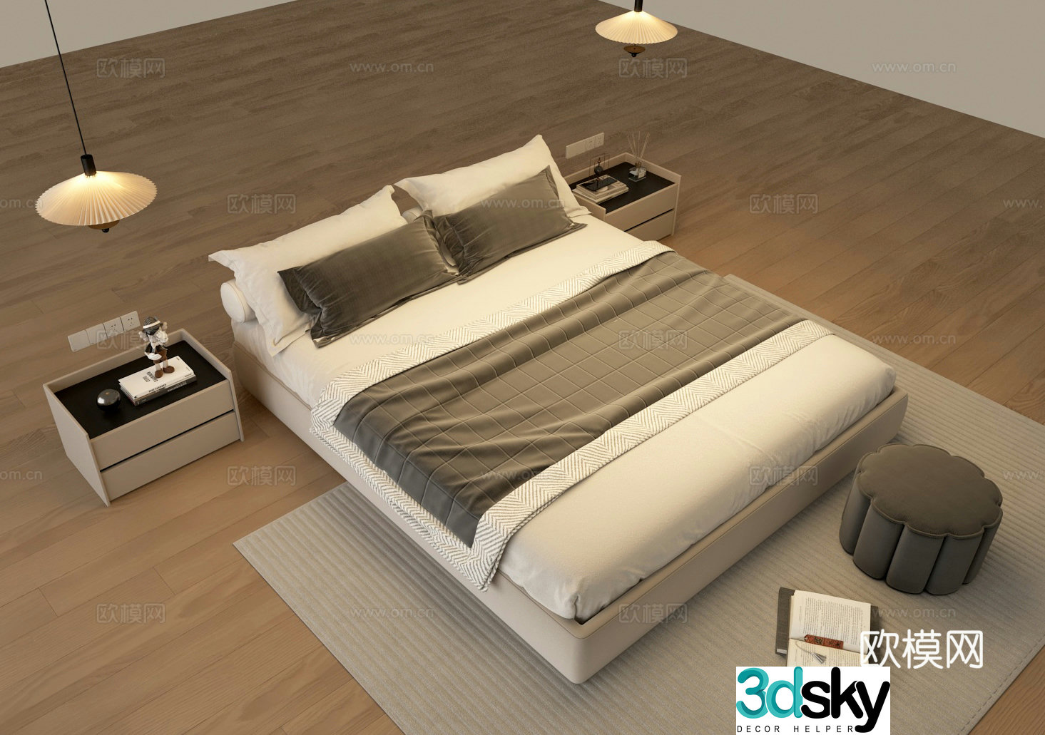 Hyundailess bedside double bed bedside table 3D model