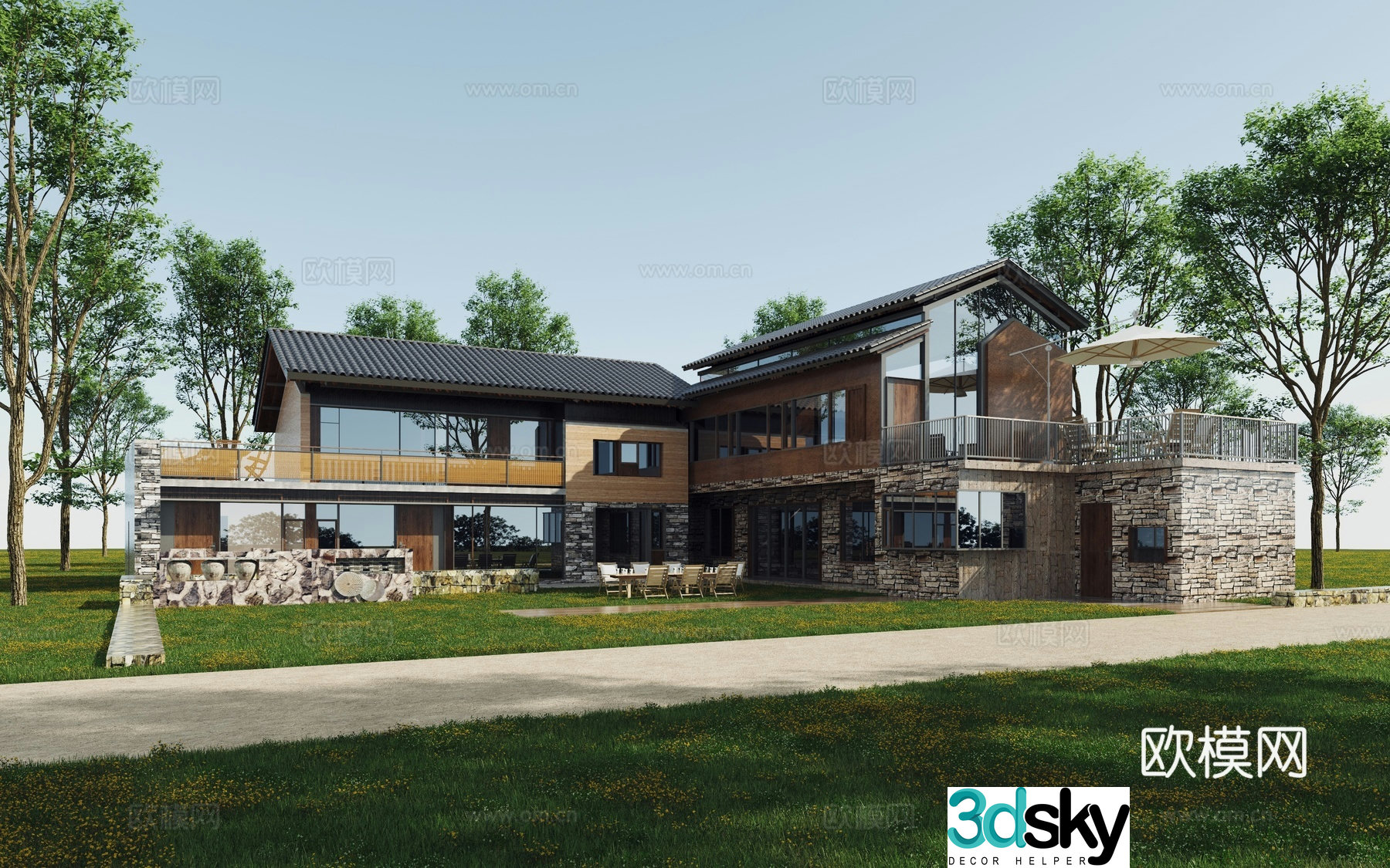 New Chinese style B&B appearance 3D model