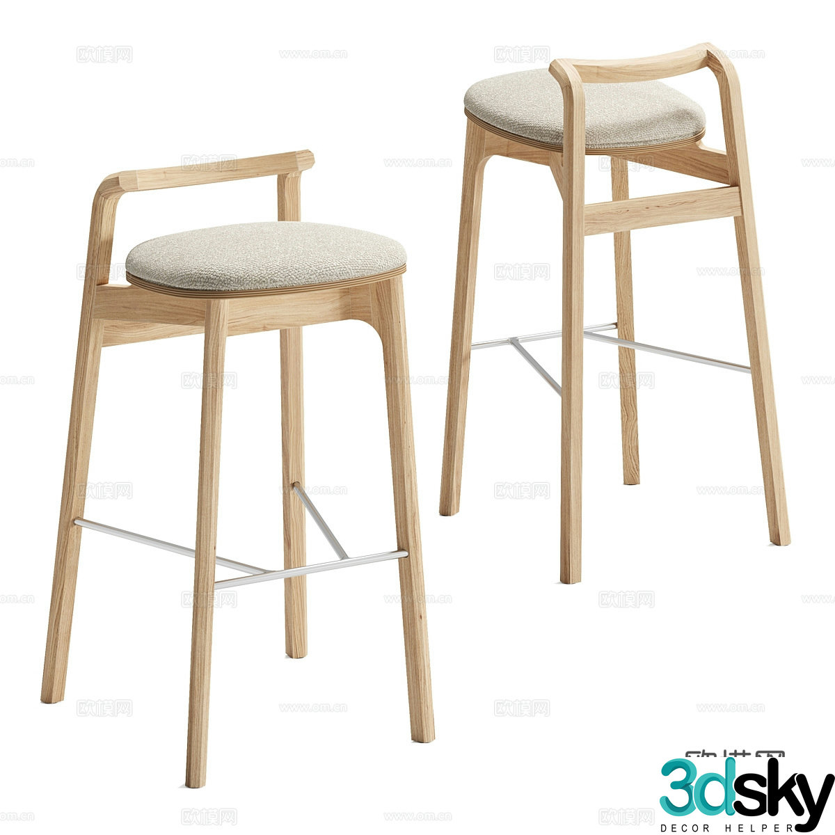 Nordic simple bar stool bar chair 3d model