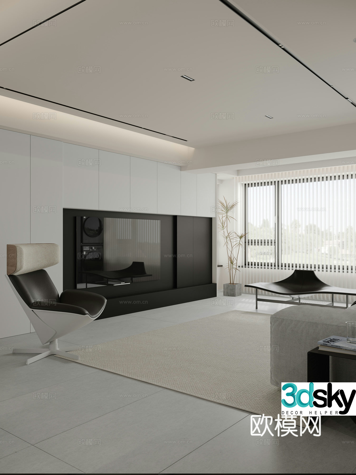 Minimalist TV wall TV integrated cabinet 3D model