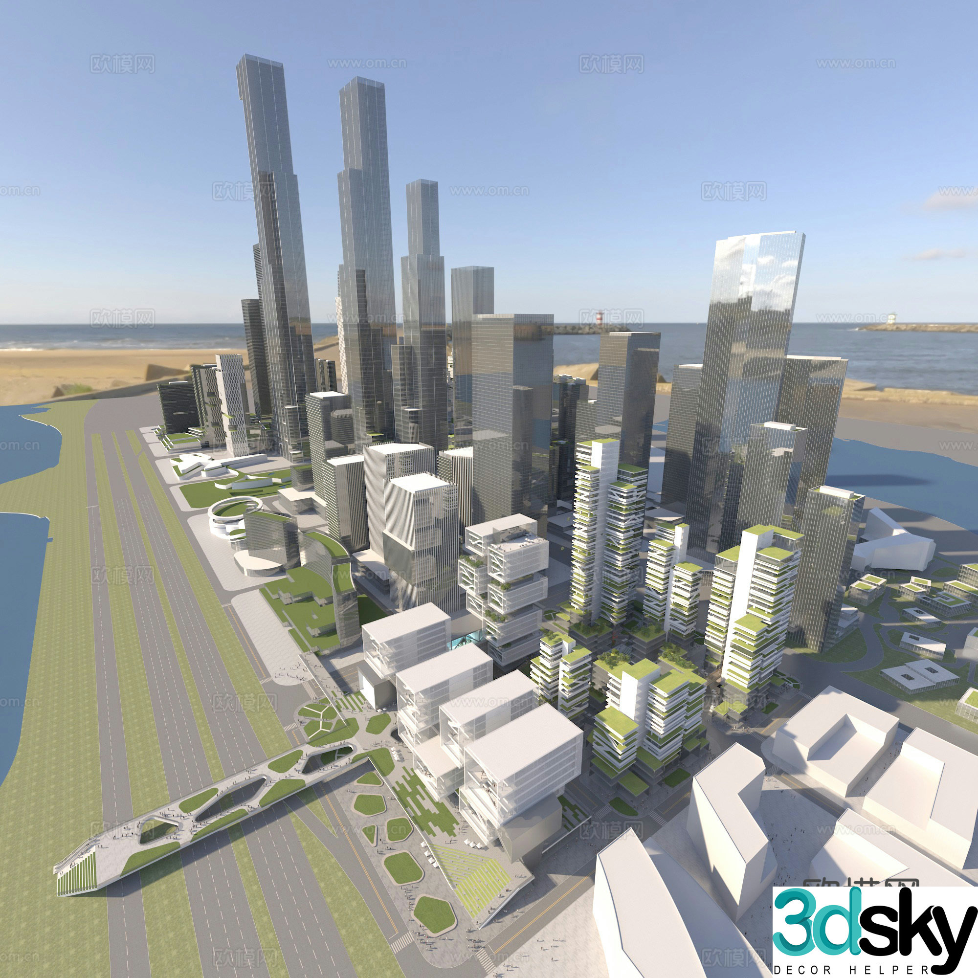 Commercial office building aerial view planning 3d model