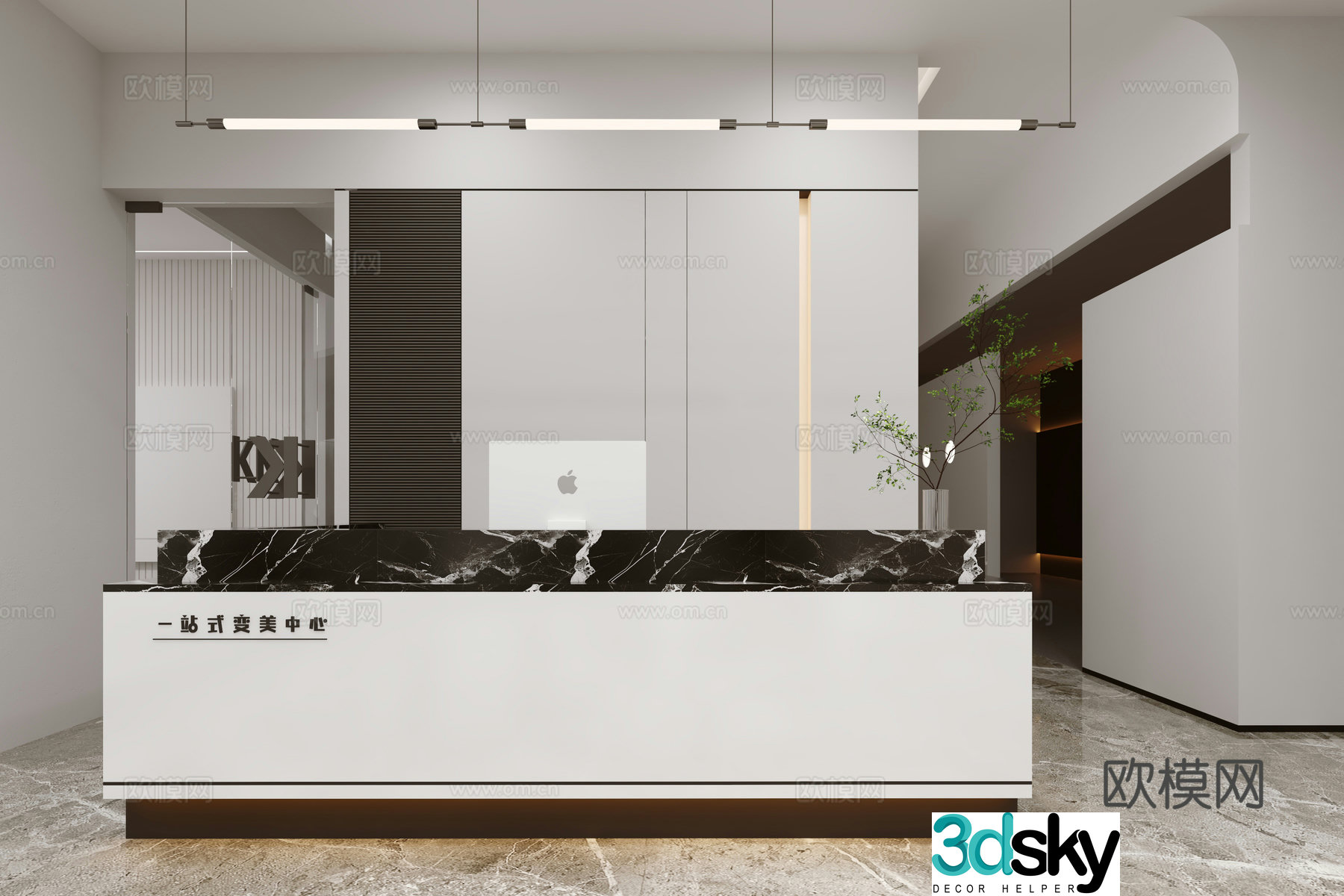Modern hotel front desk service desk cashier 3d model