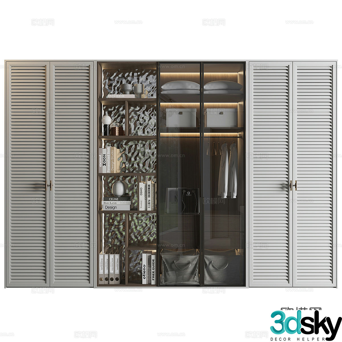 Modern louver door wardrobe decorative cabinet 3d model