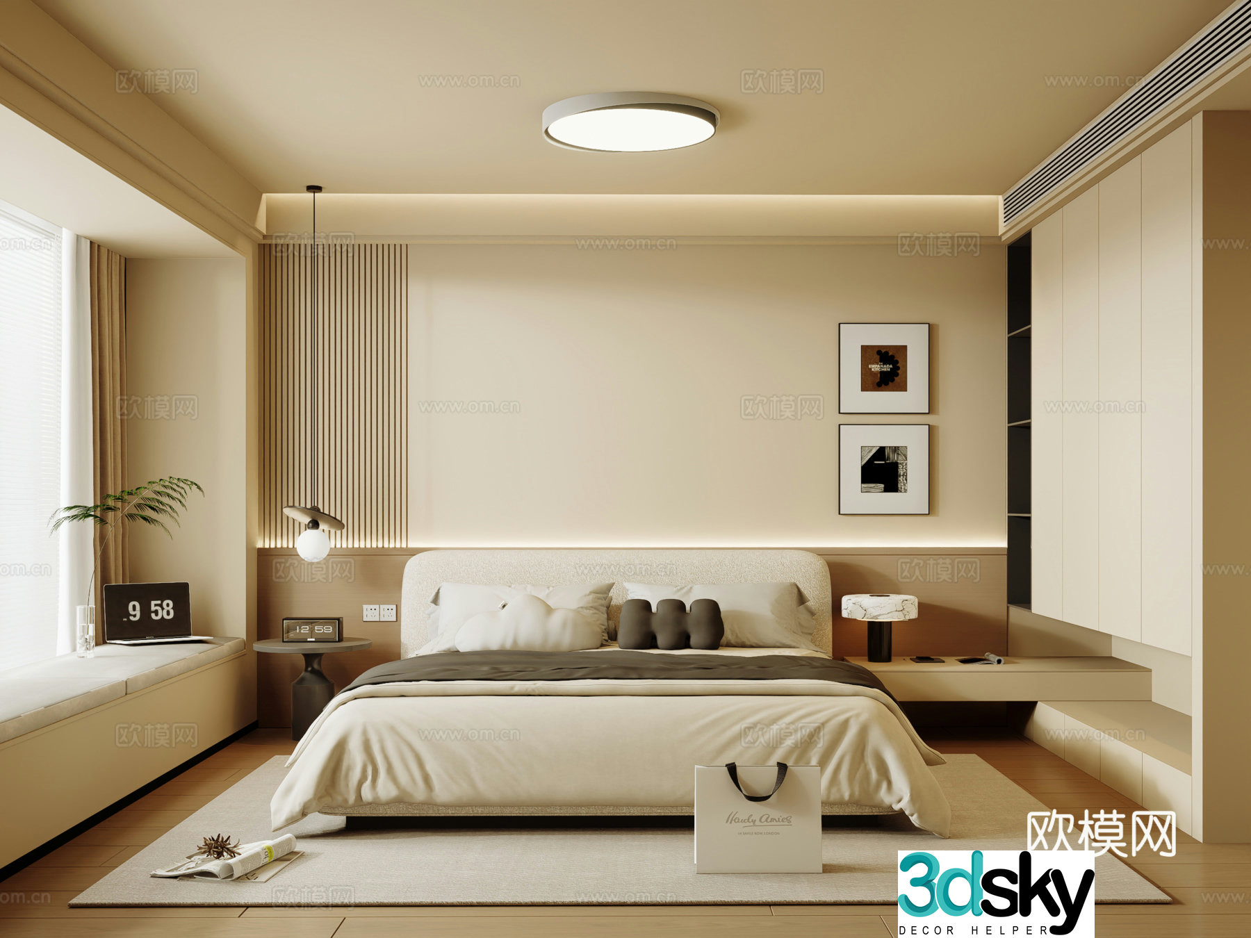 Creamy Bedroom Bathroom Window Bedroom 3D Model