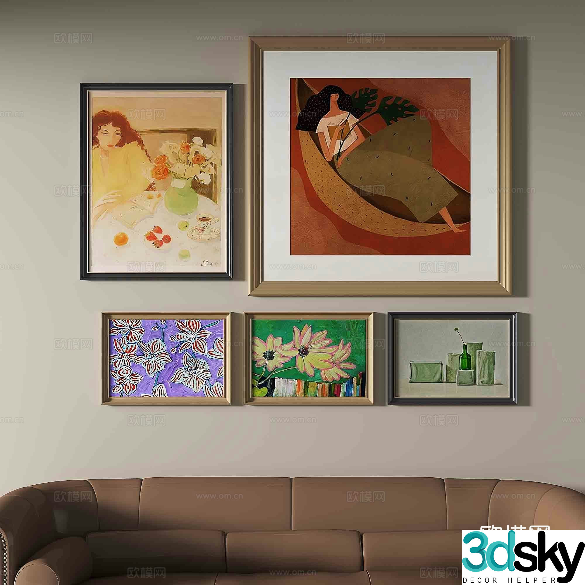 Simple European hanging paintings retro paintings abstract decorative paintings 3D model