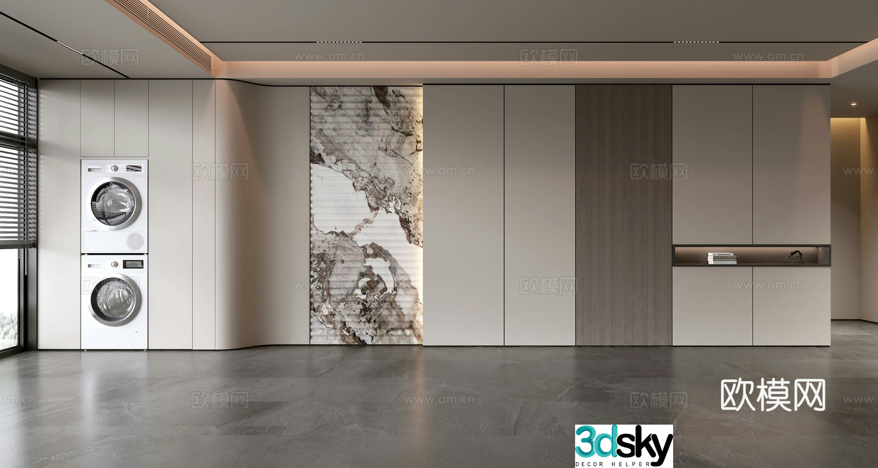 Modern balcony cabinet sofa background wall whole wall cabinet 3d model