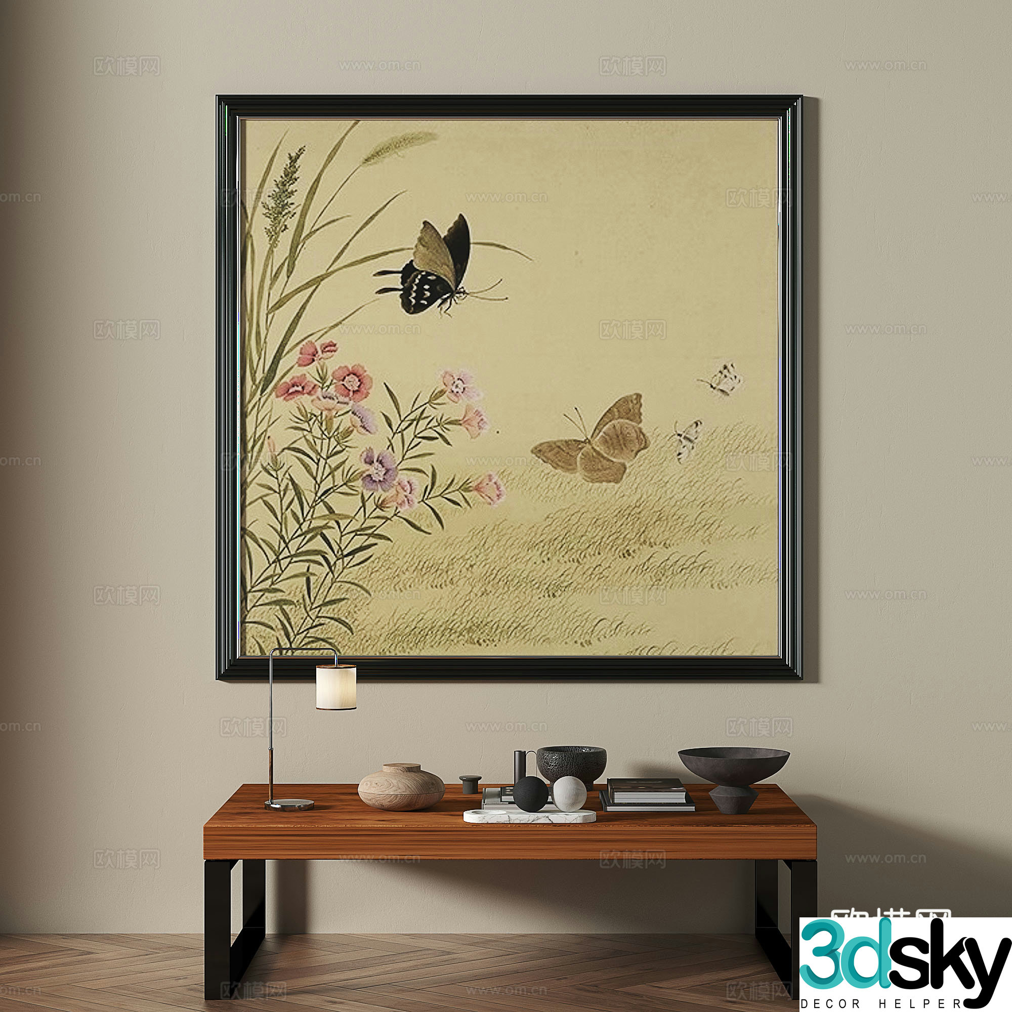 Middle style butterfly painting decorative painting 3d model