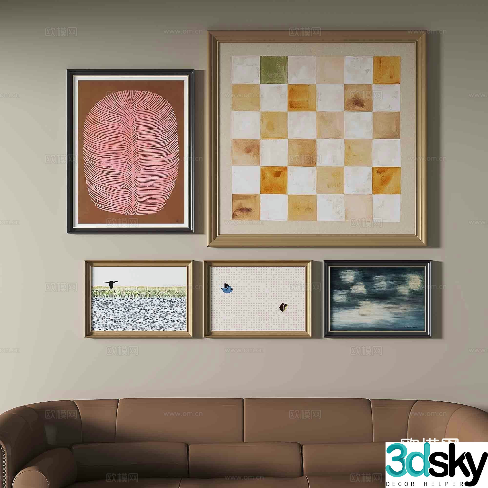 Simple European retro painting Abstract painting Combination painting Decorative painting 3d model