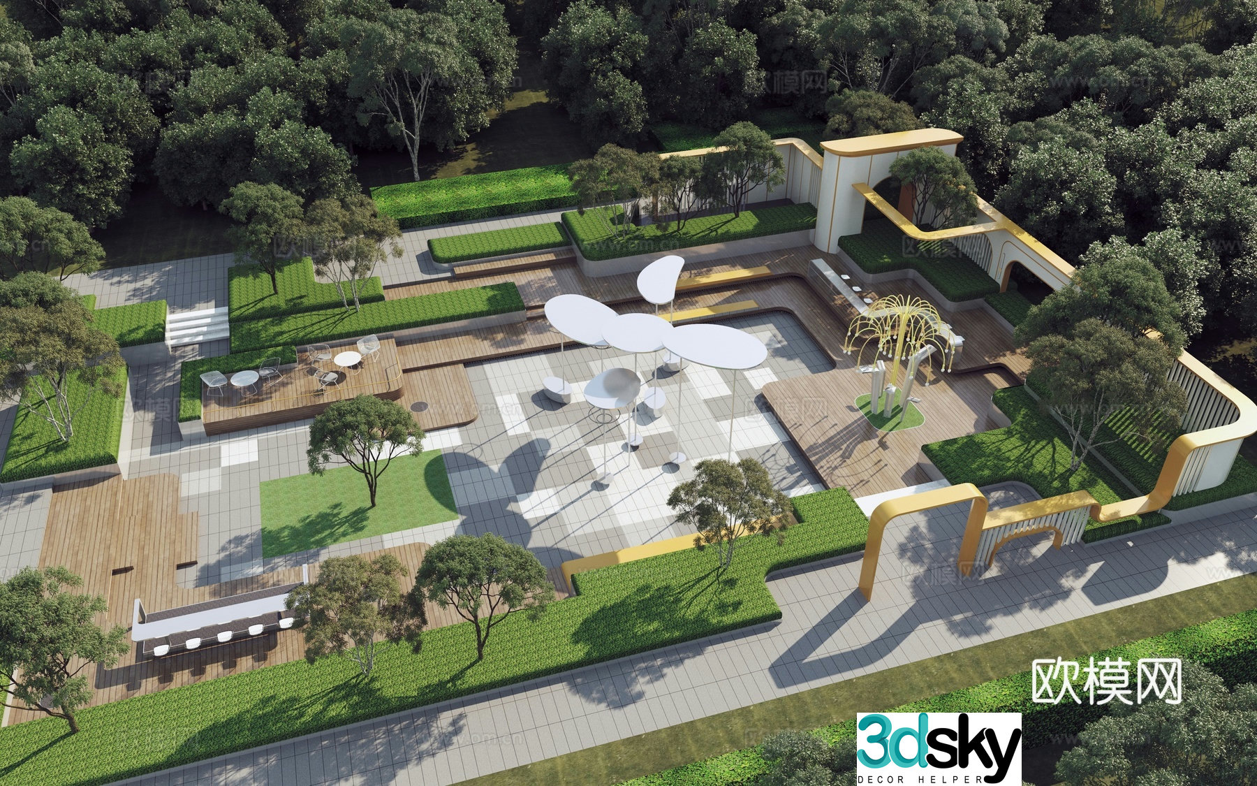 Modern sunken square landscape 3d model