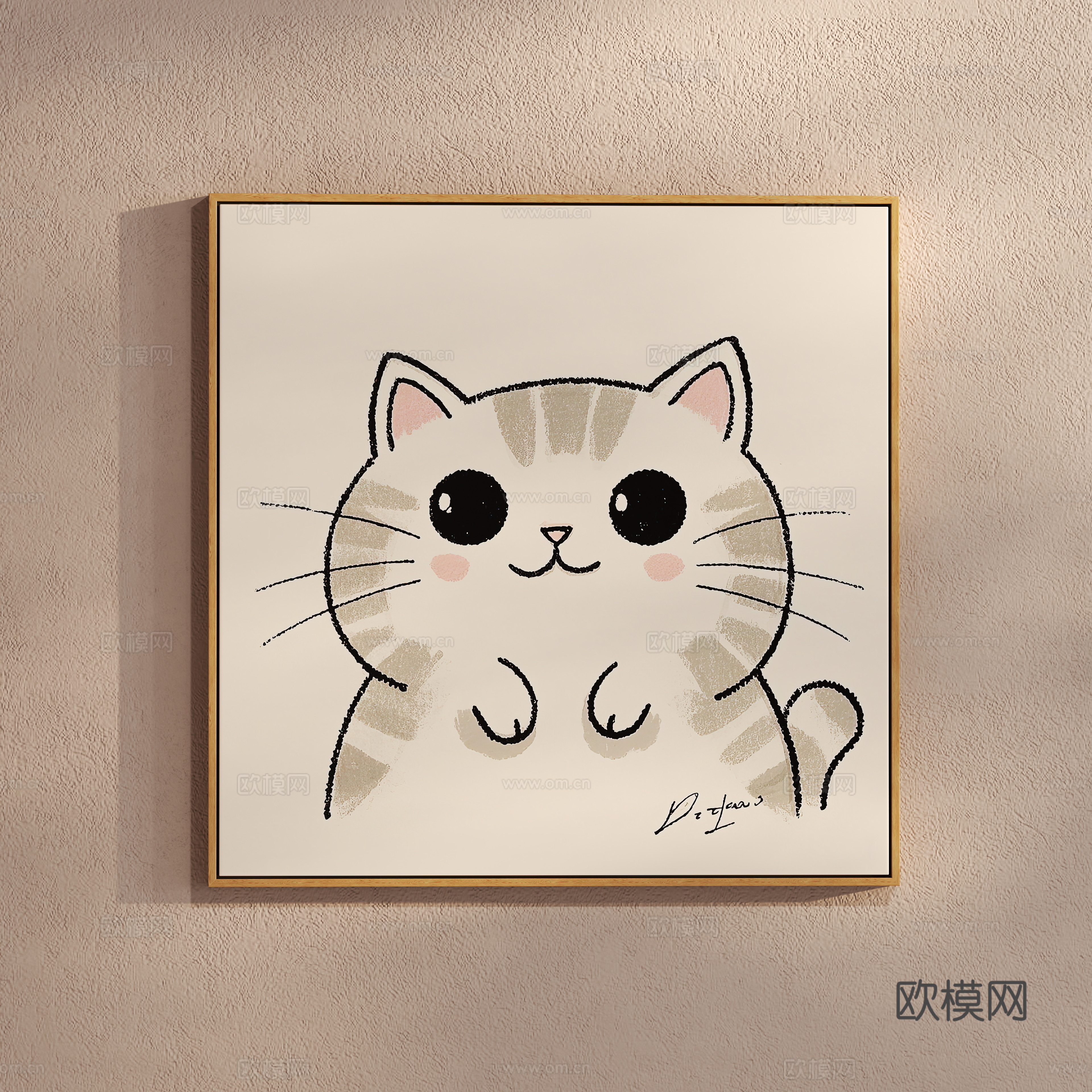 Cream style simple cartoon painting cat painting children’s hanging painting 3d model