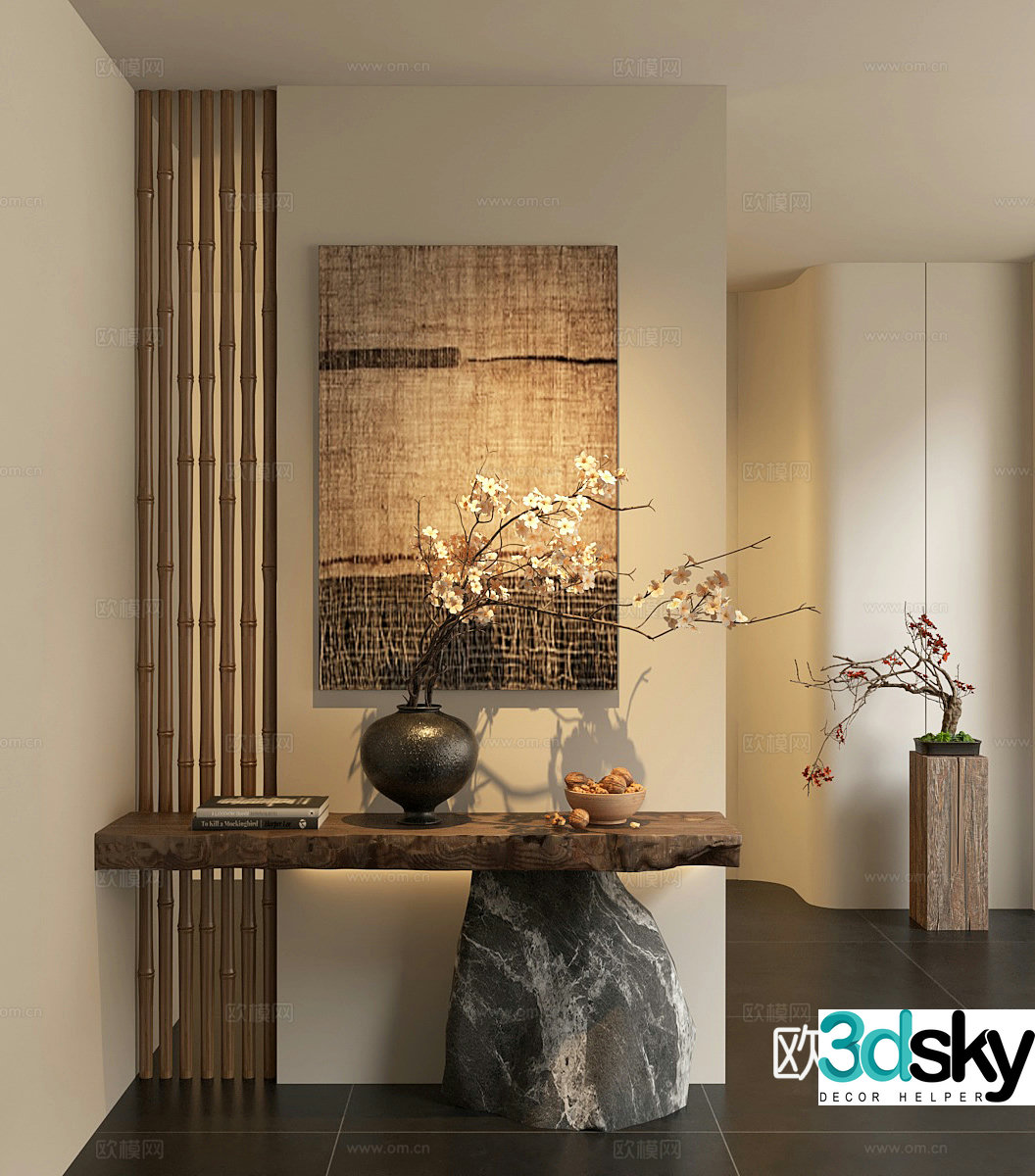 Wasabi Entrance Partition Grid Partition Dry Branch Bonsai 3D Model