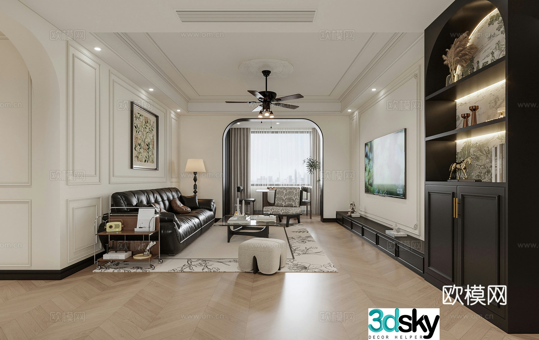 French living and dining room 3d model