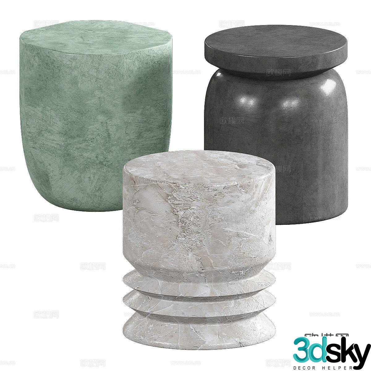 New Chinese stone bench round stool 3D model