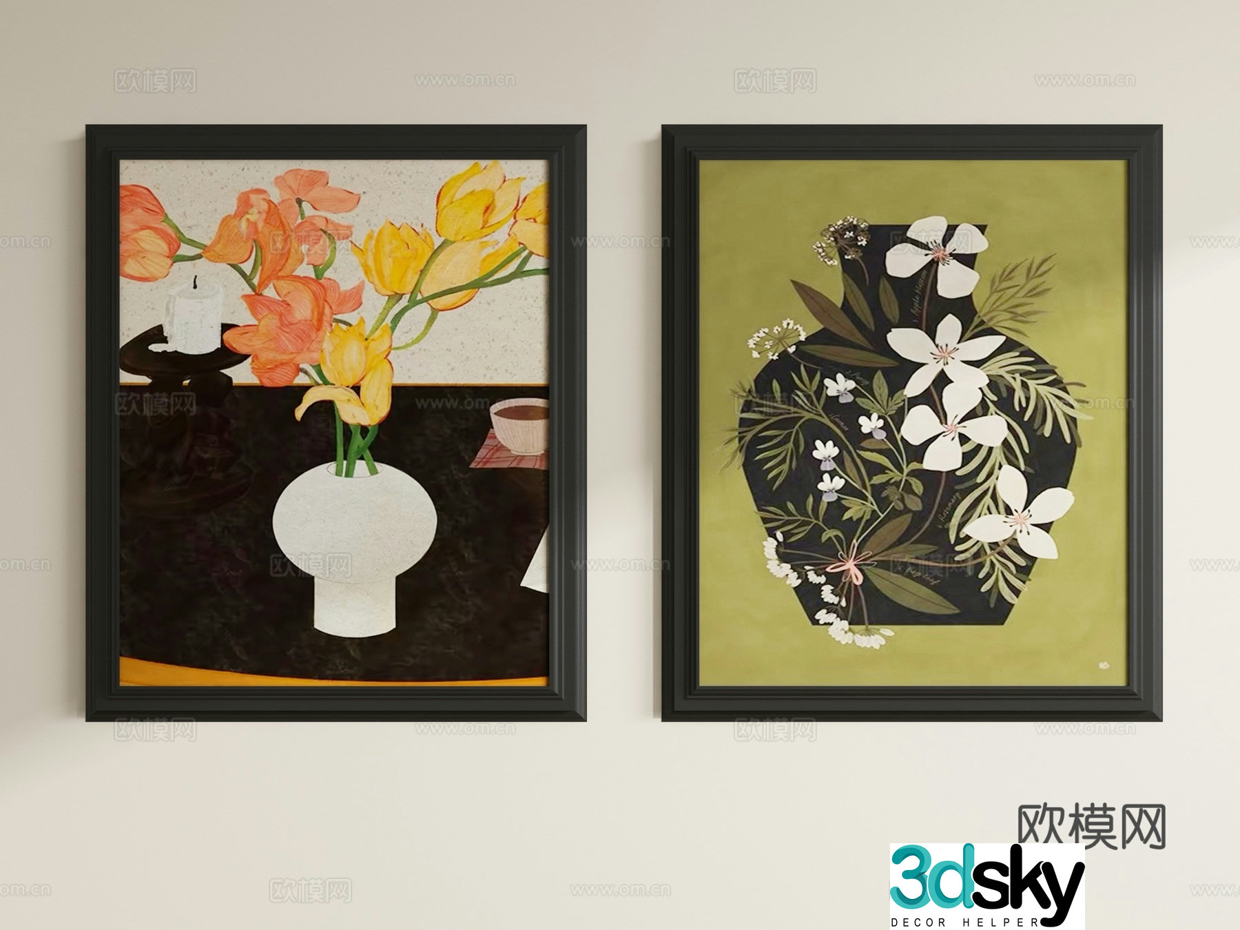 French hanging paintings retro decorative paintings vase paintings 3D model