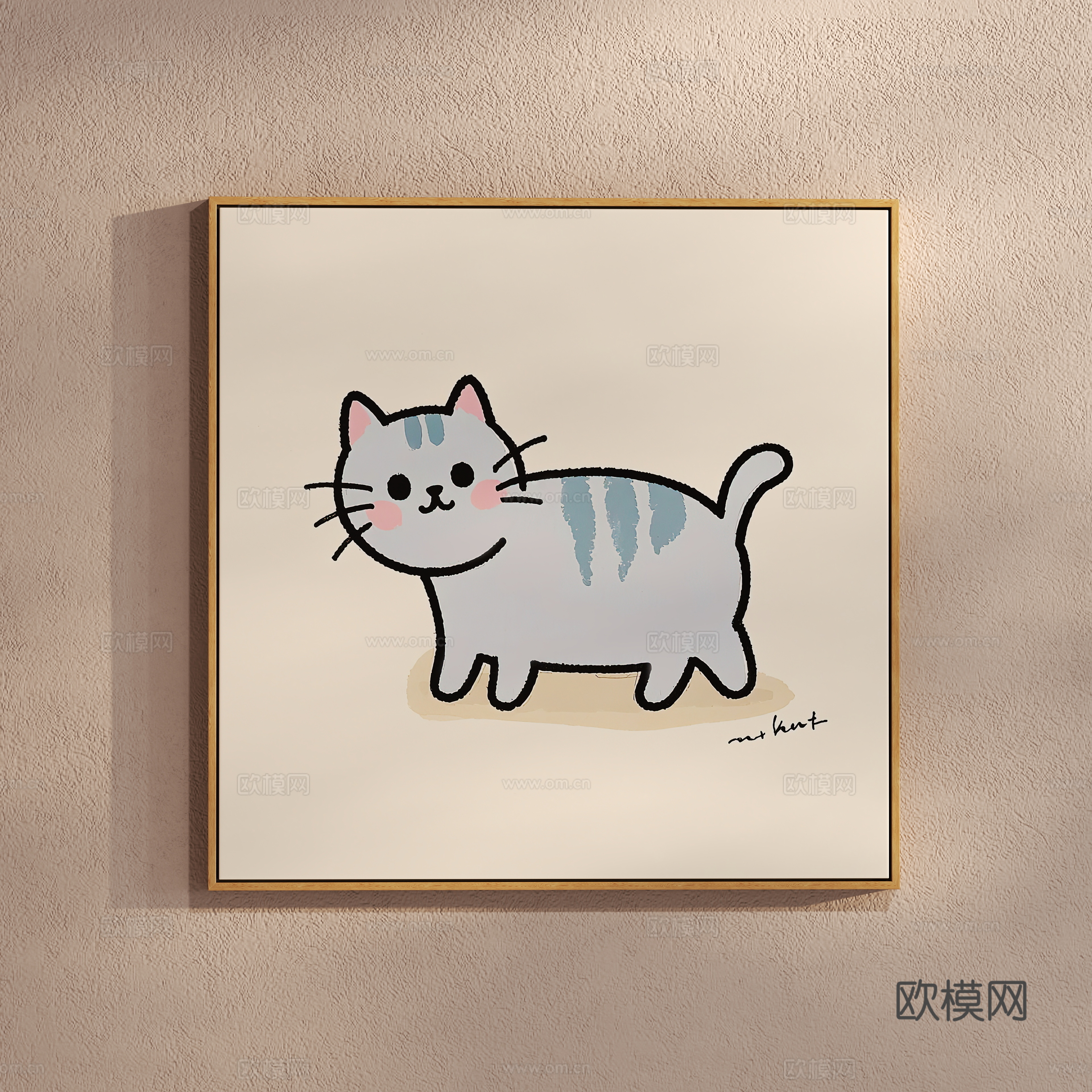 Creamy Cat Painting Simple Hanging Painting 3D Model