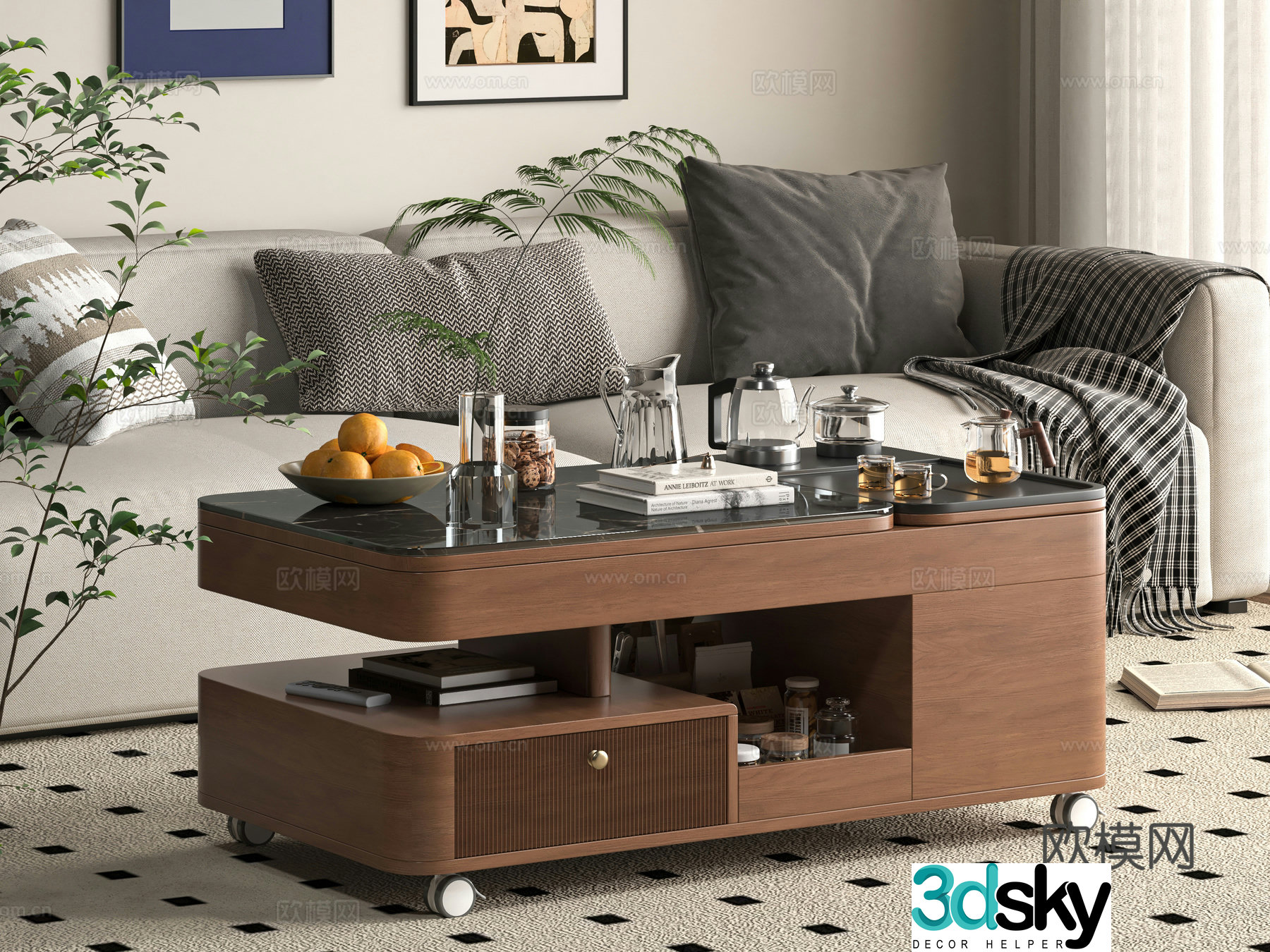 Middle -aged wind coffee table 3D model