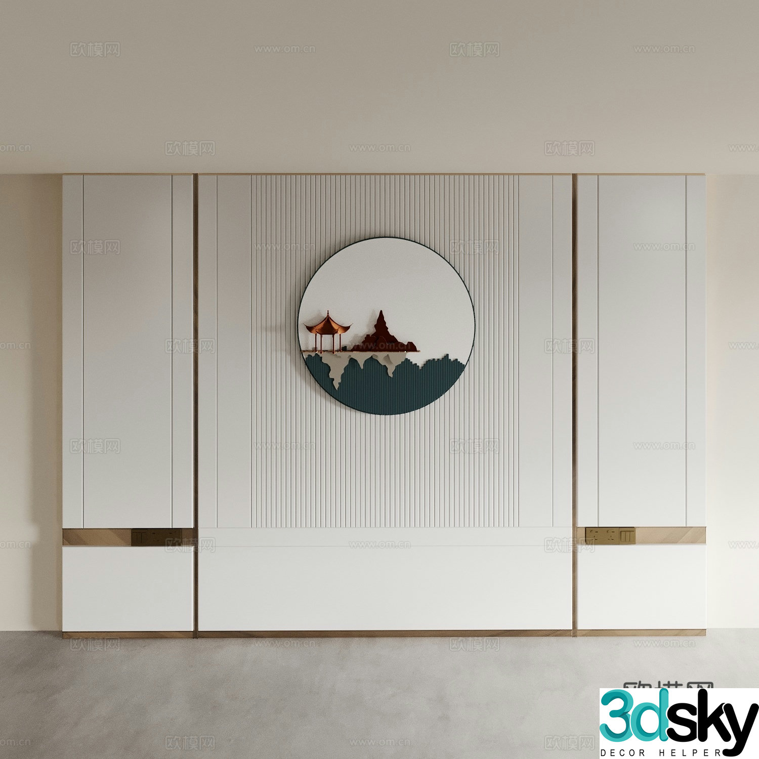 New Chinese style background wall bedside background wall 3d model