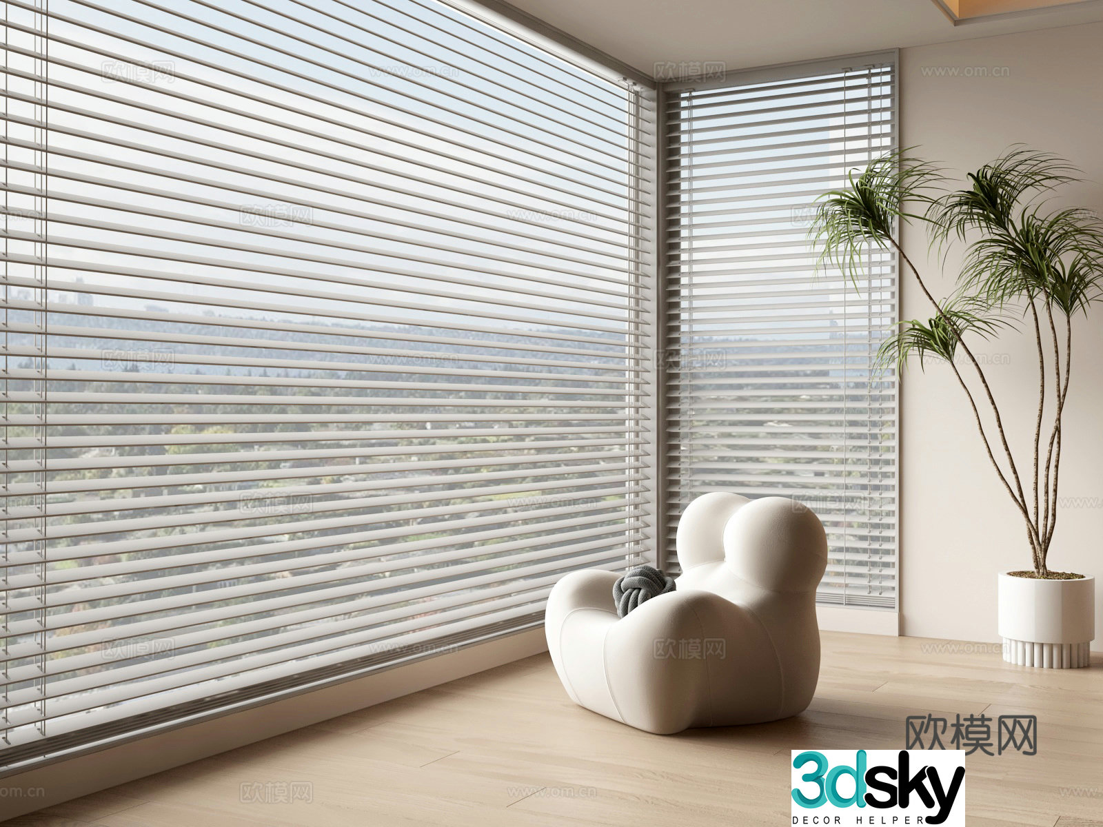 Modern curtains Venetian blinds lazy sofa 3d model