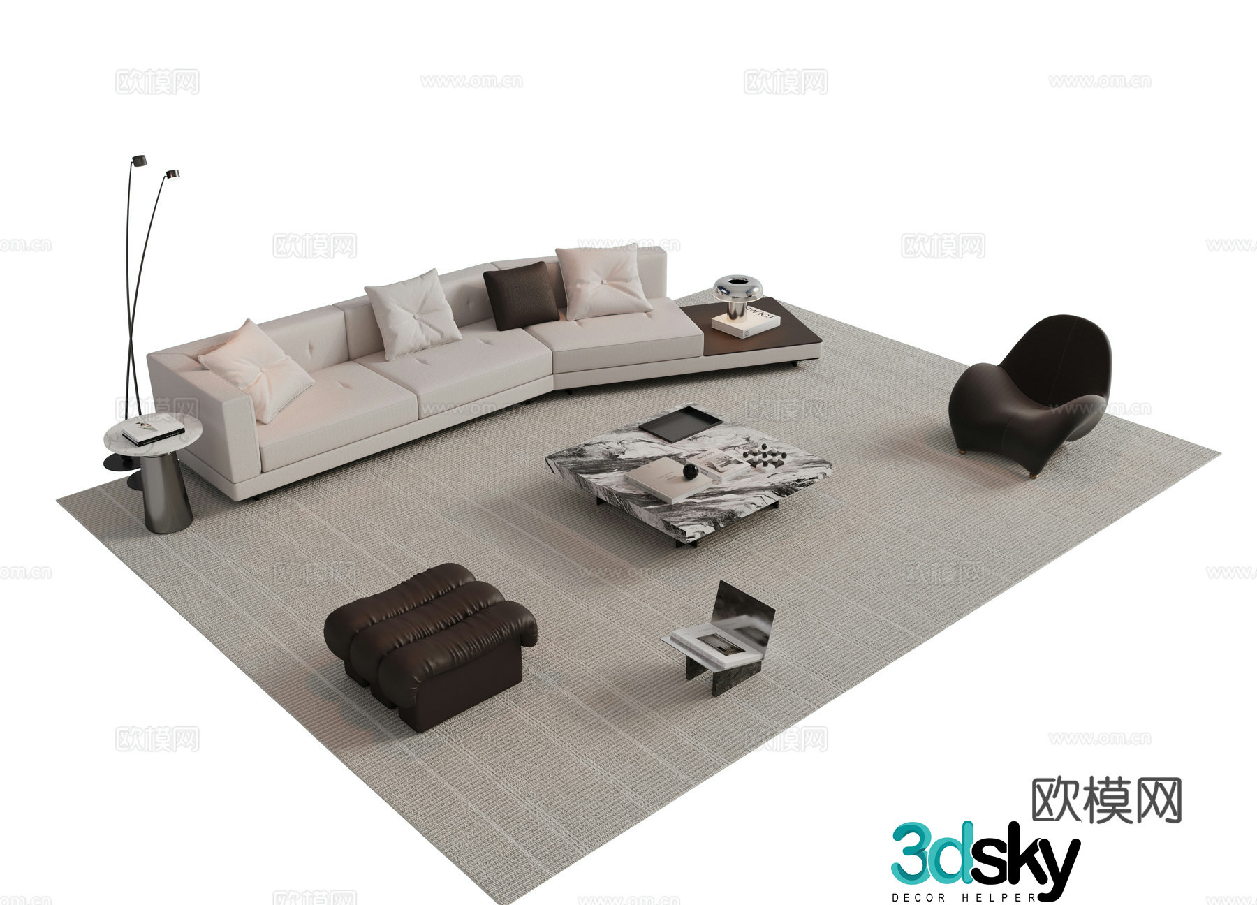 Italian sofa coffee table modular sofa 3d model