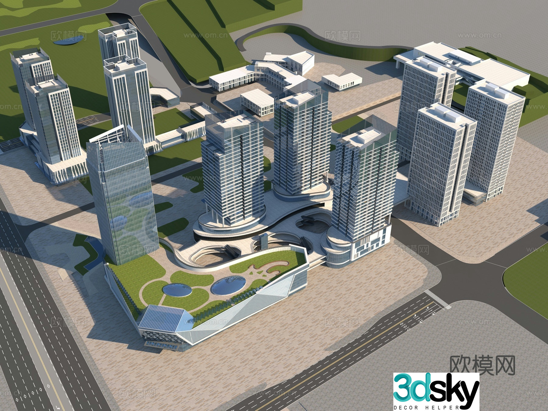 Shopping square business complex bird’s eye view 3D model
