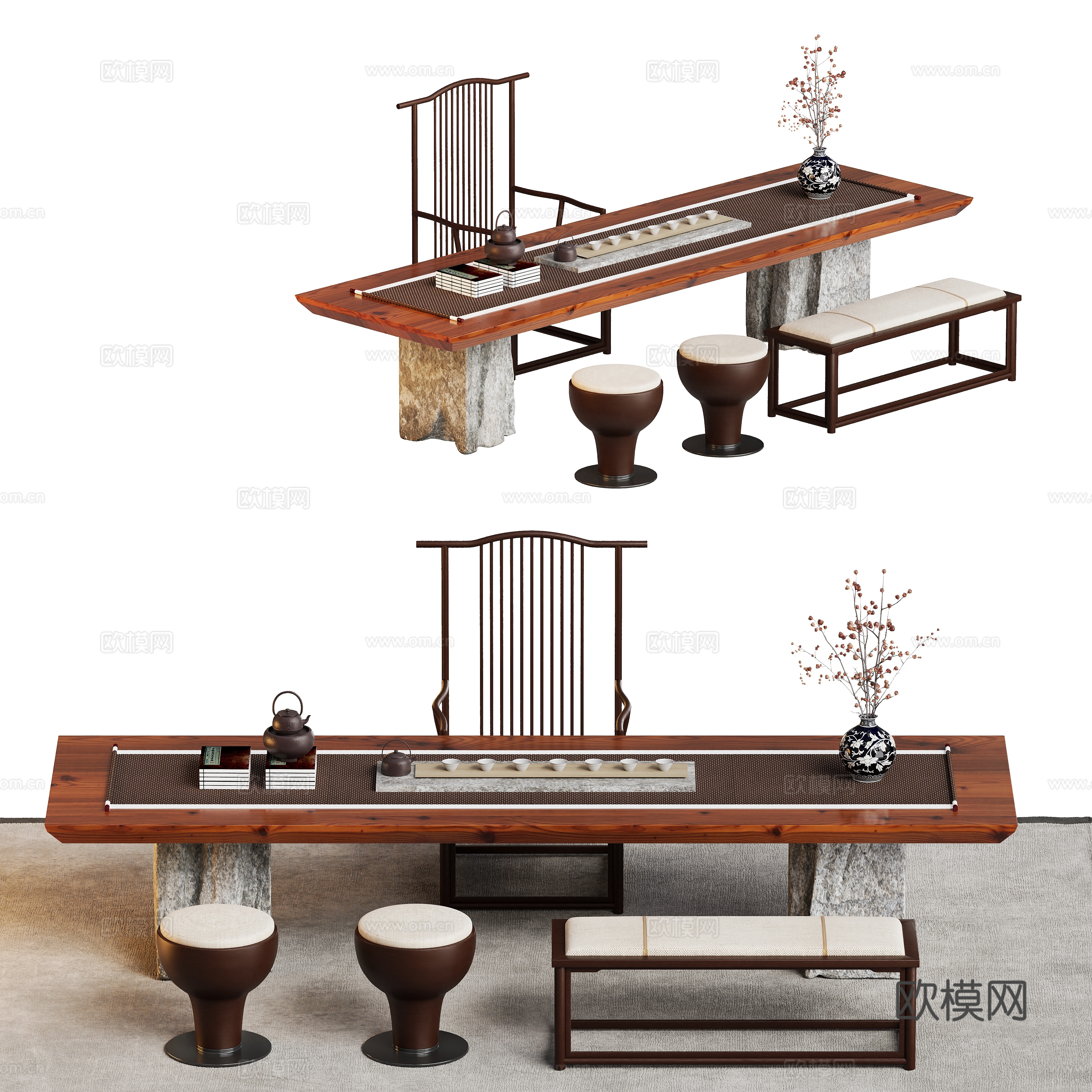New Chinese tea table and chair 3D model